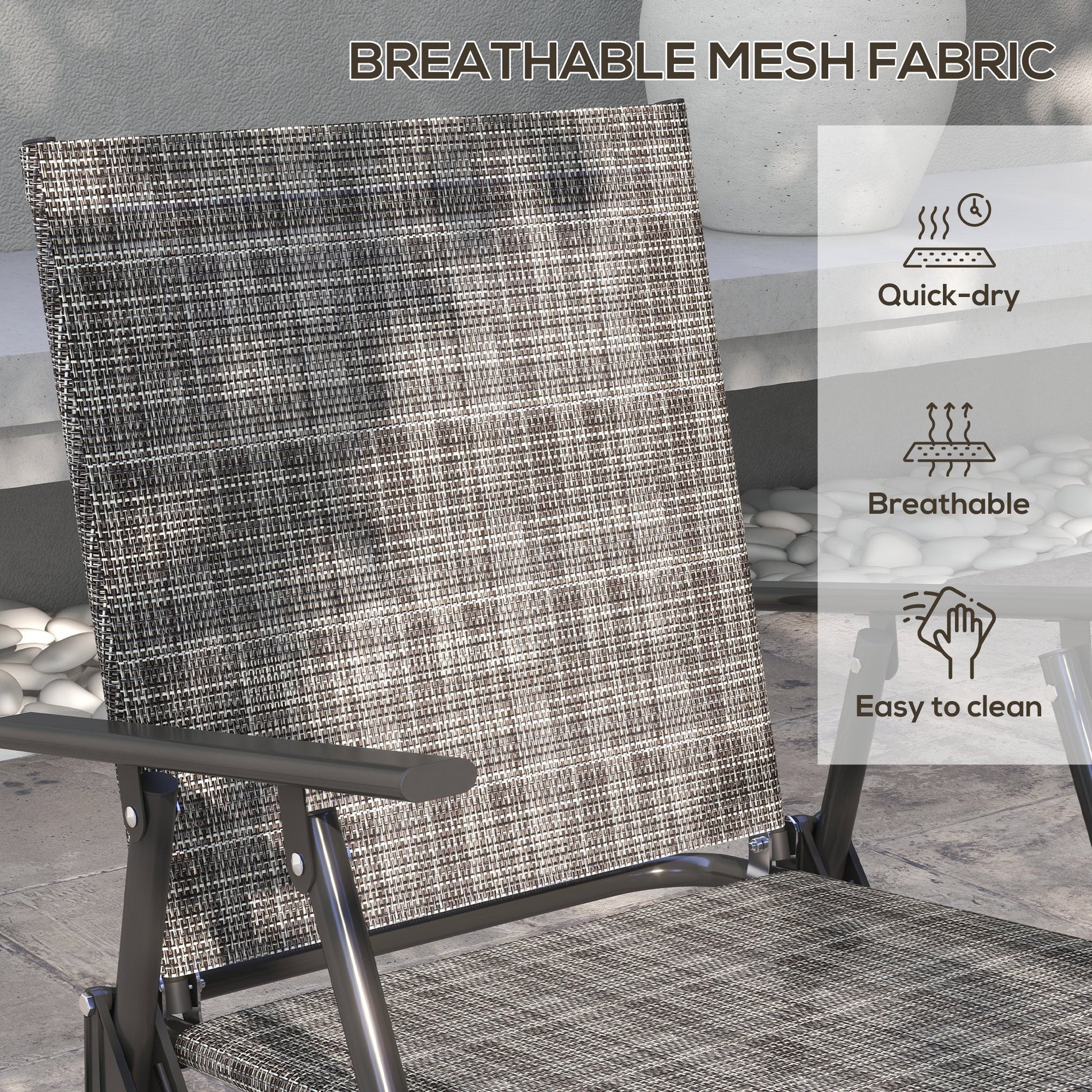 Outdoor 4 Pieces Patio Furniture Set with Foldable Armchairs and Loveseat, Small Patio Coffee Set with Glass Top Table for Backyard Lawn Porch Garden Balcony, Mixed Grey