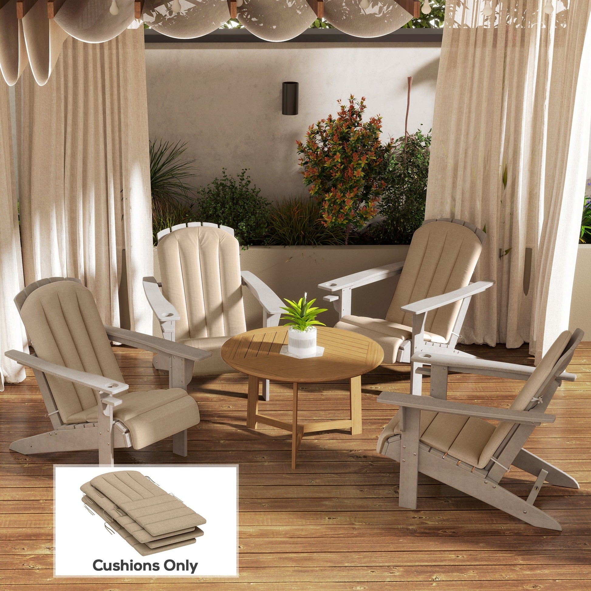 Adirondack Chair Cushion Set of 4, Outdoor Chair Cushions, High Back Patio Chair Cushions with Ties, Non-Slip Replacement Seat Cushion for Patio Furniture, Beige