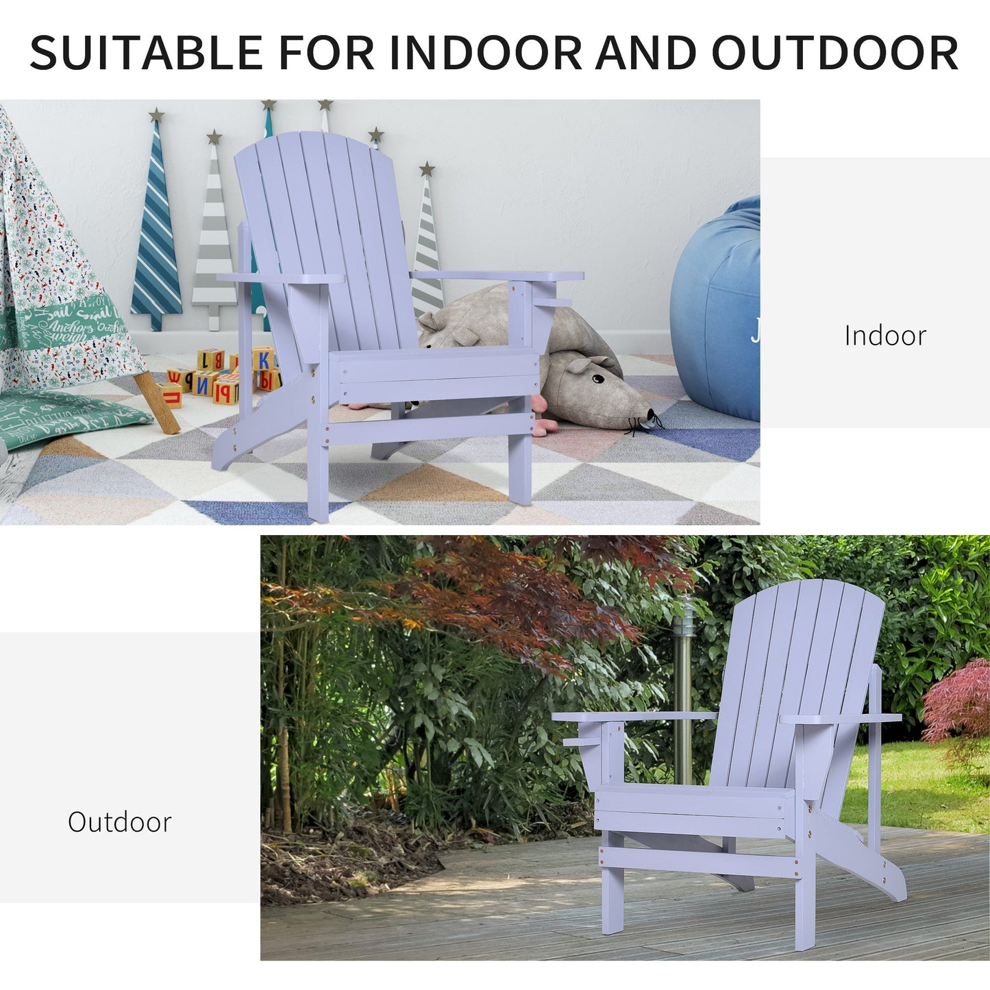 Classic Adirondack Chair Muskoka Chair, Garden Deck Chair with Cup Holder for Patio, Indoor, Backyard, Grey