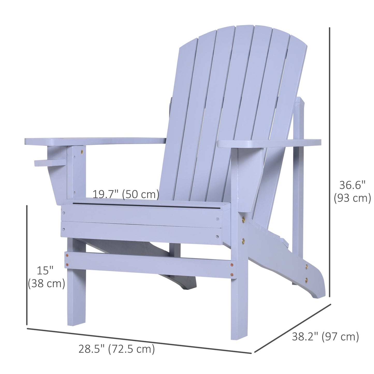Classic Adirondack Chair Muskoka Chair, Garden Deck Chair with Cup Holder for Patio, Indoor, Backyard, Grey