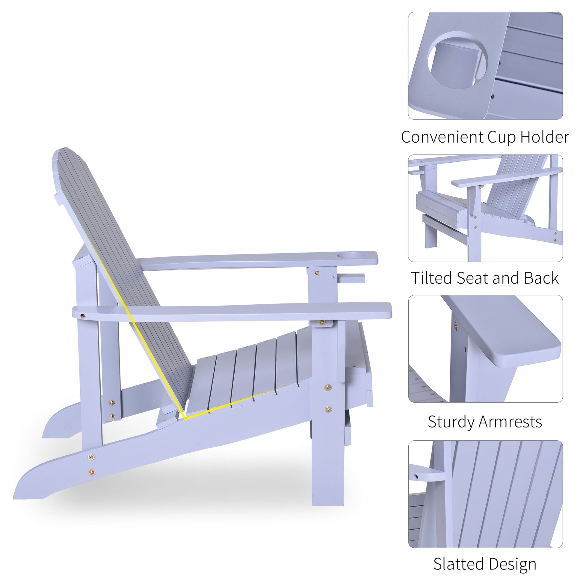 Classic Adirondack Chair Muskoka Chair, Garden Deck Chair with Cup Holder for Patio, Indoor, Backyard, Grey