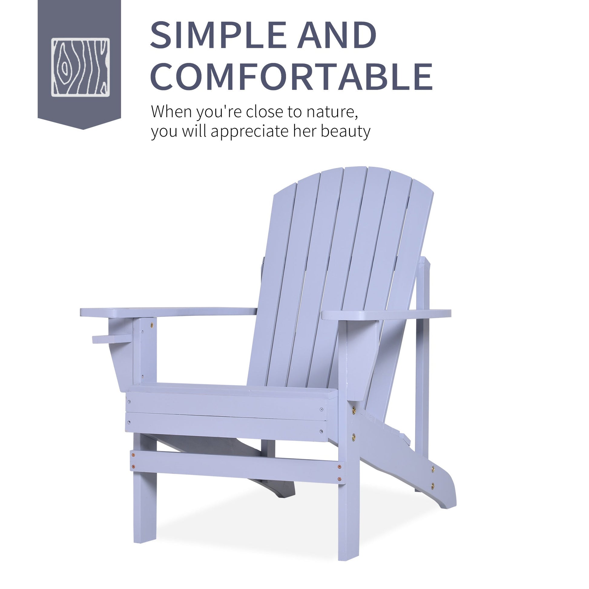 Classic Adirondack Chair Muskoka Chair, Garden Deck Chair with Cup Holder for Patio, Indoor, Backyard, Grey