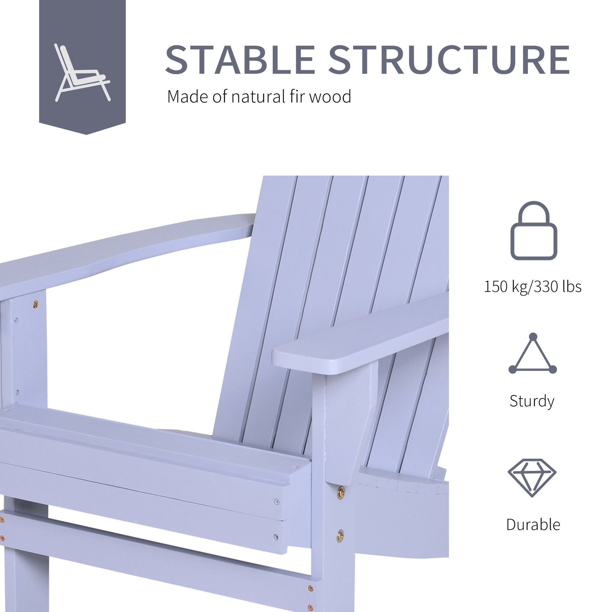 Classic Adirondack Chair Muskoka Chair, Garden Deck Chair with Cup Holder for Patio, Indoor, Backyard, Grey