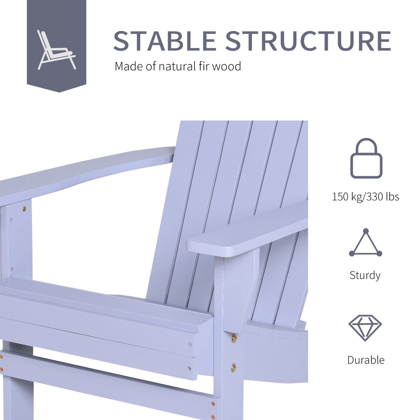 Classic Adirondack Chair Muskoka Chair, Garden Deck Chair with Cup Holder for Patio, Indoor, Backyard, Grey