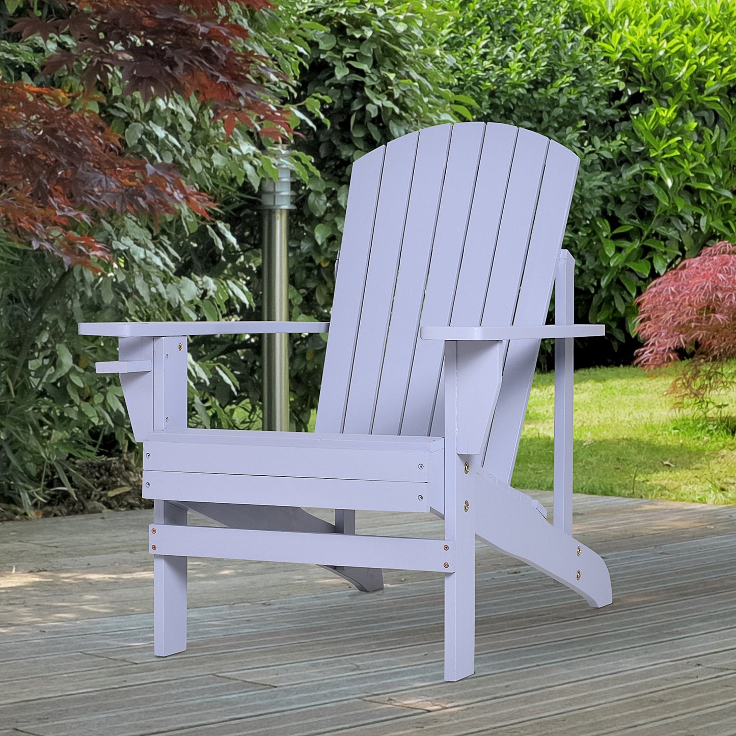Classic Adirondack Chair Muskoka Chair, Garden Deck Chair with Cup Holder for Patio, Indoor, Backyard, Grey