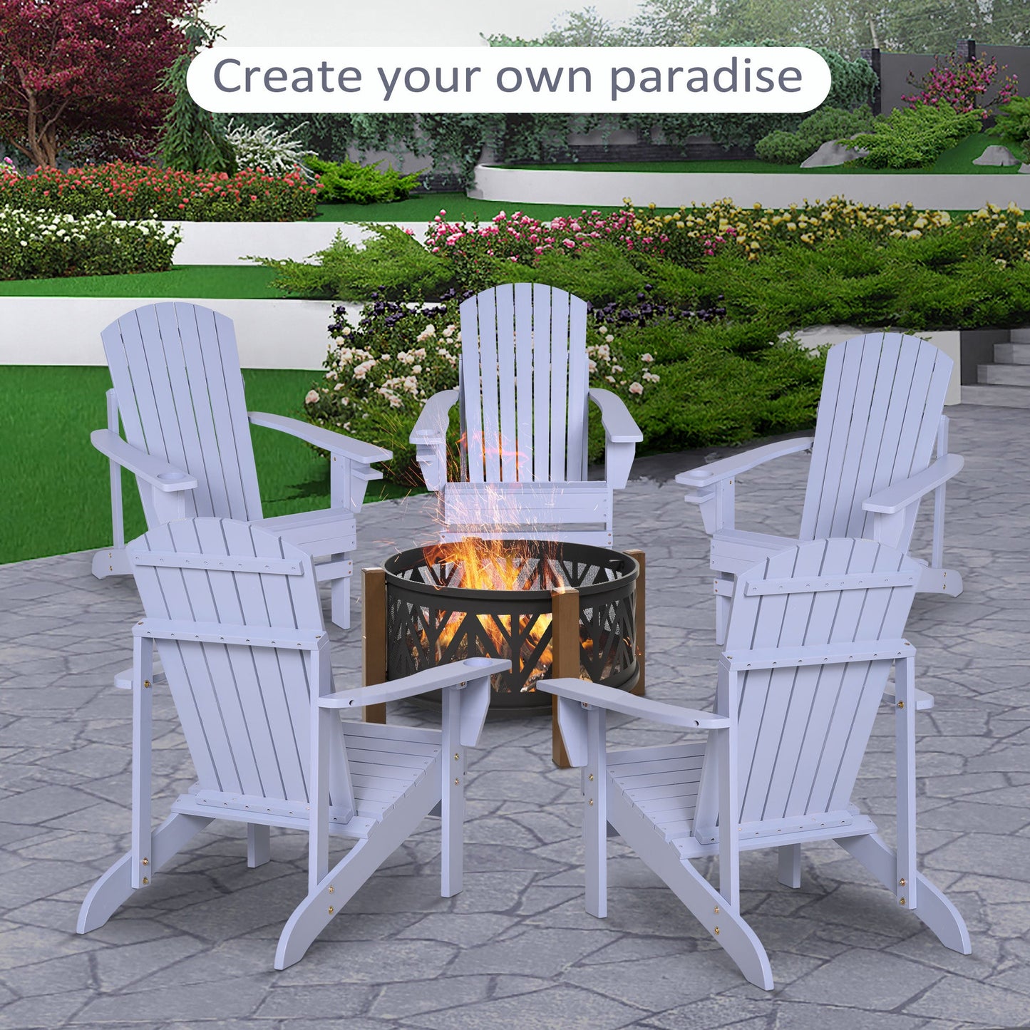 Classic Adirondack Chair Muskoka Chair, Garden Deck Chair with Cup Holder for Patio, Indoor, Backyard, Grey