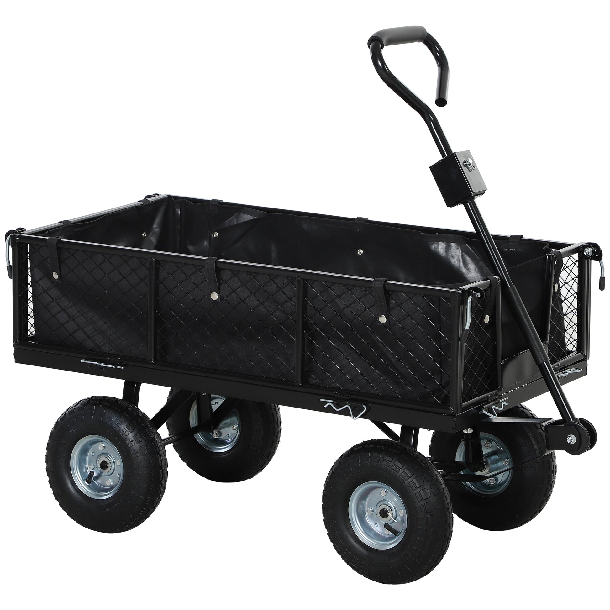 Heavy Duty Garden Cart, 660lbs Capacity Utility Wagon Cart with Removable Liner, Quick-Release Sides, 10" Pneumatic Wheels, 180° Rotating Handle for Beach Lawn Yard