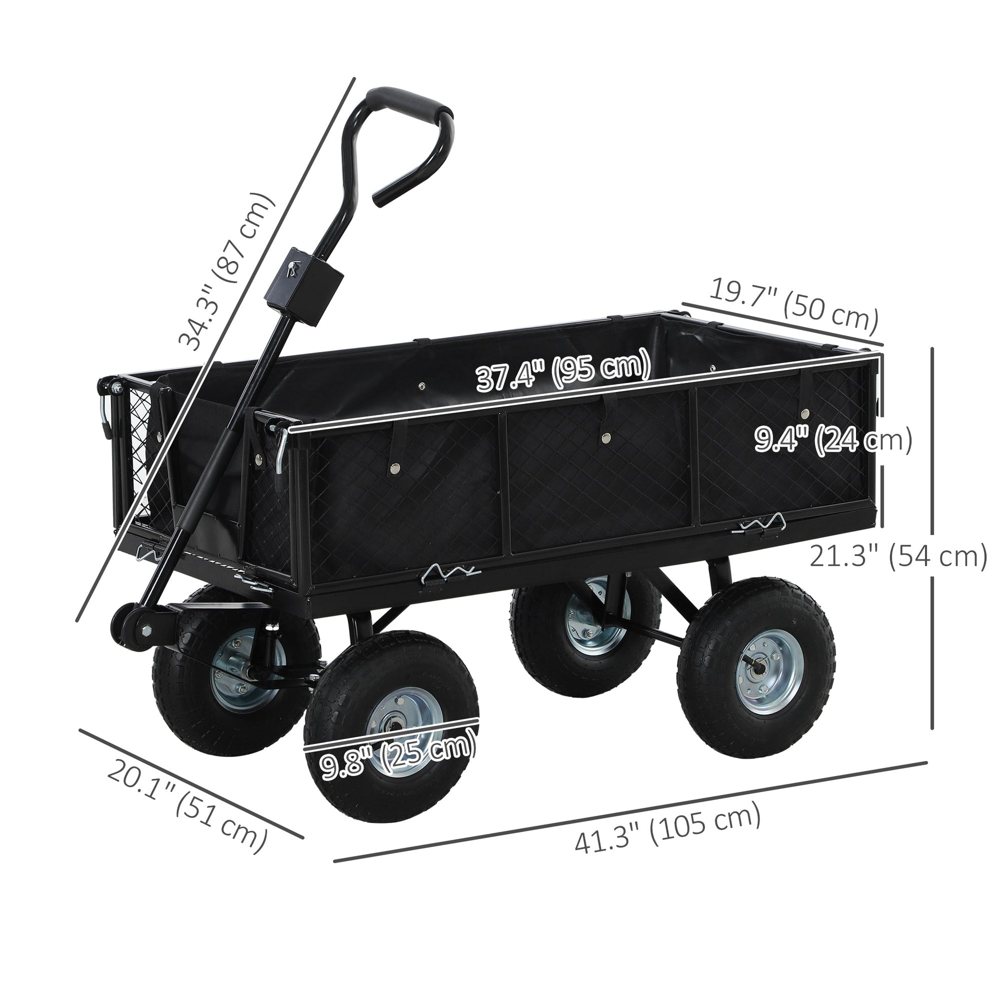 Heavy Duty Garden Cart, 660lbs Capacity Utility Wagon Cart with Removable Liner, Quick-Release Sides, 10" Pneumatic Wheels, 180° Rotating Handle for Beach Lawn Yard