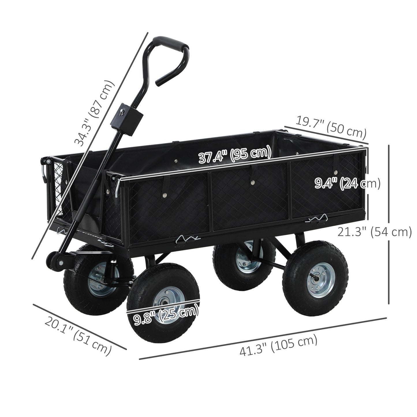 Heavy Duty Garden Cart, 660lbs Capacity Utility Wagon Cart with Removable Liner, Quick-Release Sides, 10" Pneumatic Wheels, 180° Rotating Handle for Beach Lawn Yard