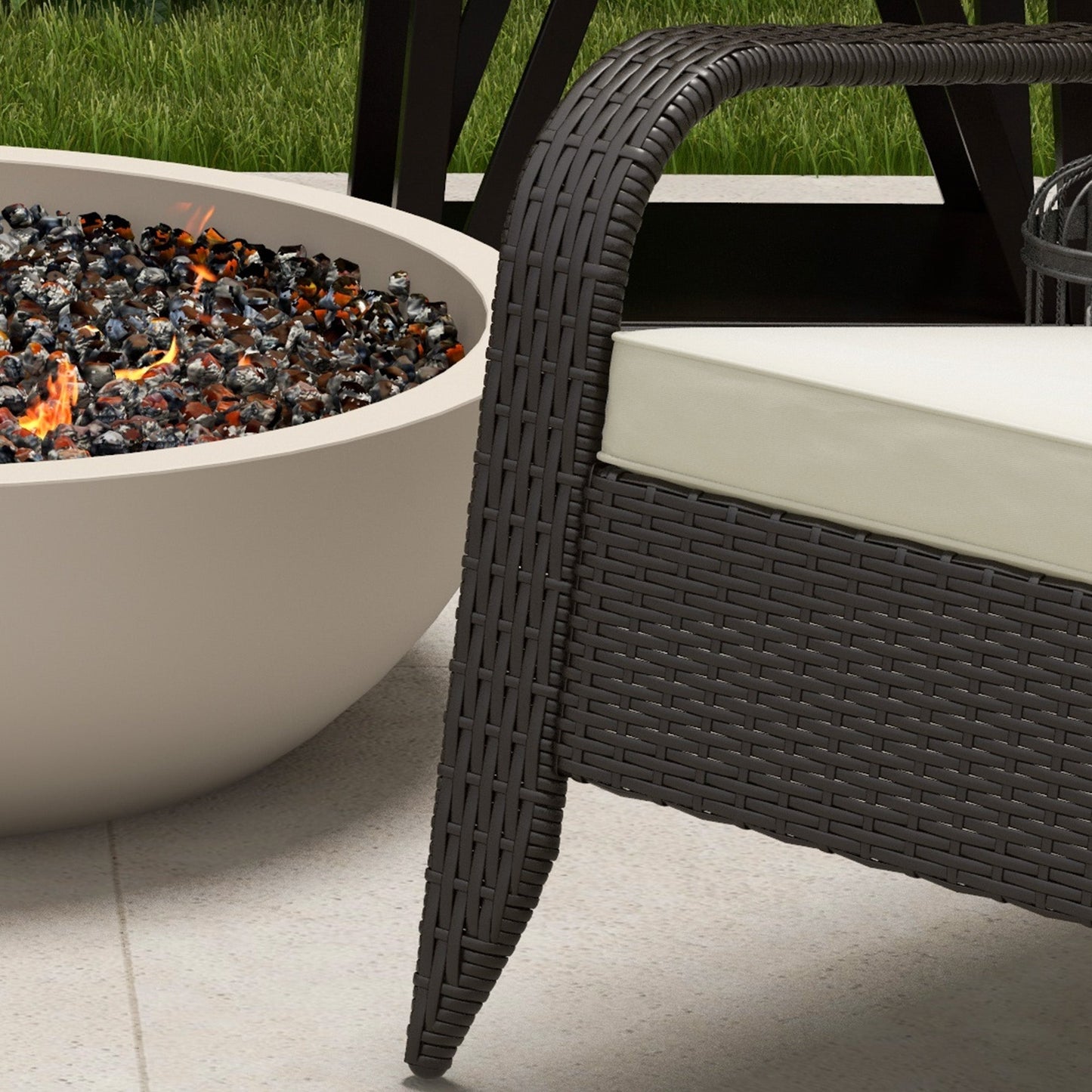 Patio Wicker Adirondack Chair, PE Rattan Outdoor Muskoka Chair, Fire Pit Chair with Cushions for Patio, Garden, Backyard, Poolside, Balcony, Deck, Khaki