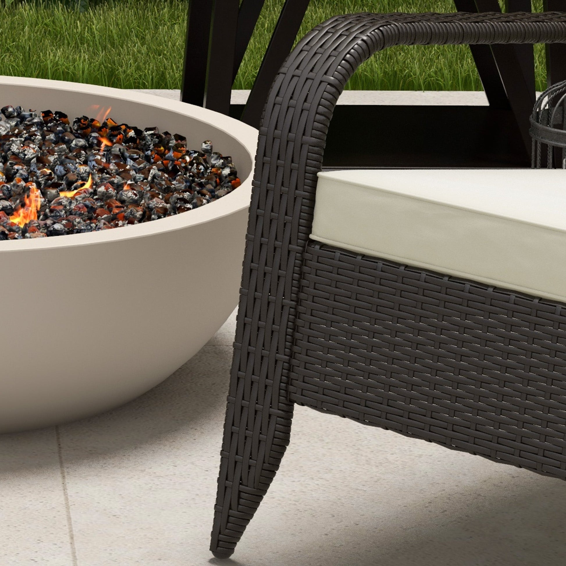 Patio Wicker Adirondack Chair, PE Rattan Outdoor Muskoka Chair, Fire Pit Chair with Cushions for Patio, Garden, Backyard, Poolside, Balcony, Deck, Khaki