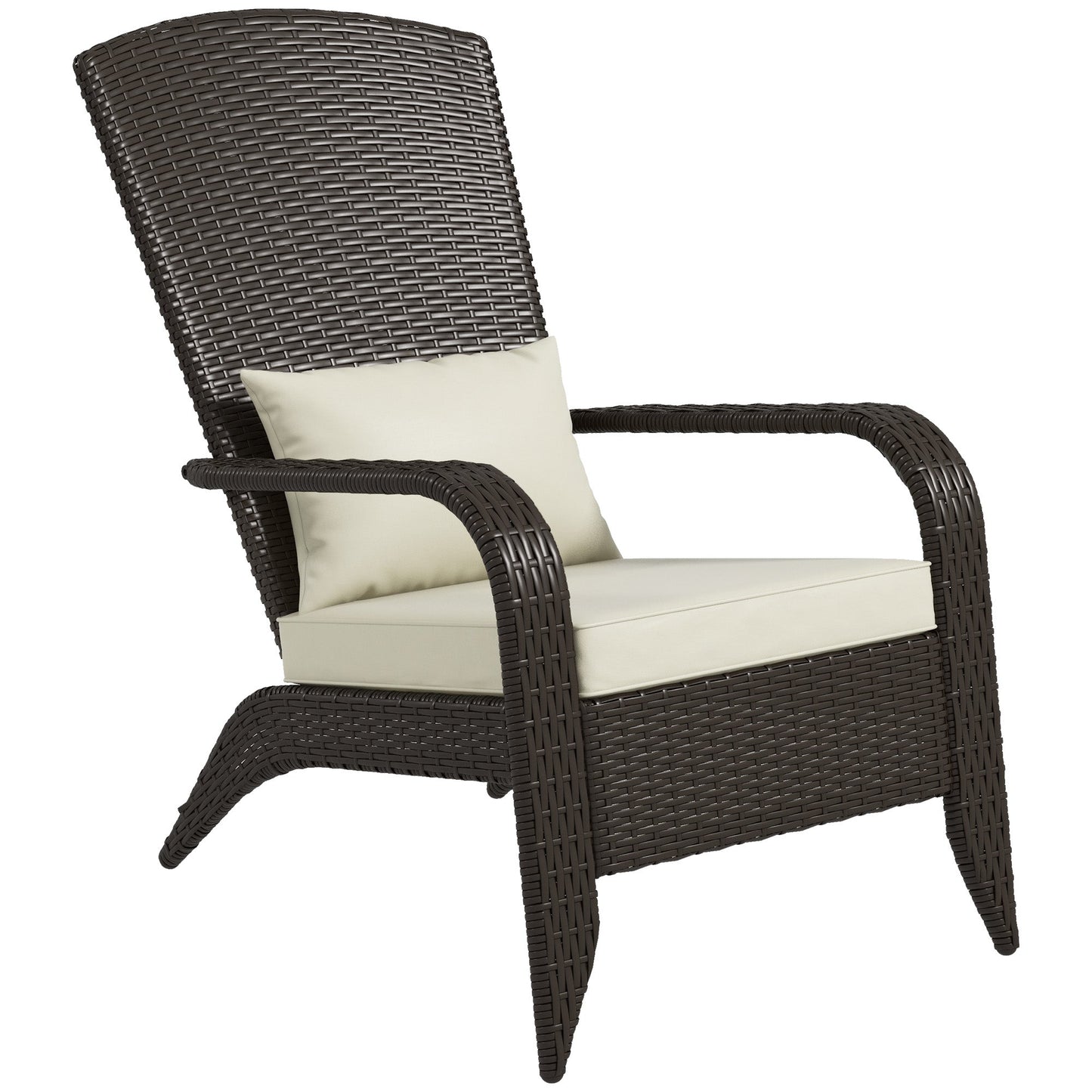 Patio Wicker Adirondack Chair, PE Rattan Outdoor Muskoka Chair, Fire Pit Chair with Cushions for Patio, Garden, Backyard, Poolside, Balcony, Deck, Khaki