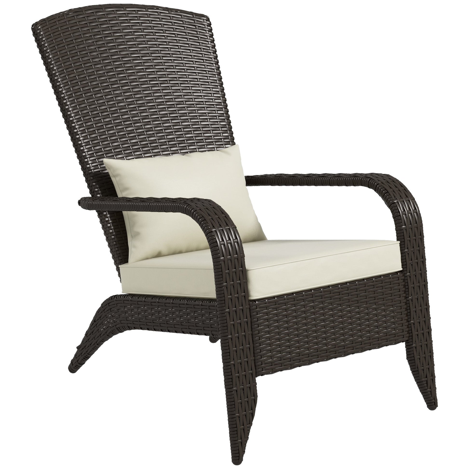 Patio Wicker Adirondack Chair, PE Rattan Outdoor Muskoka Chair, Fire Pit Chair with Cushions for Patio, Garden, Backyard, Poolside, Balcony, Deck, Khaki