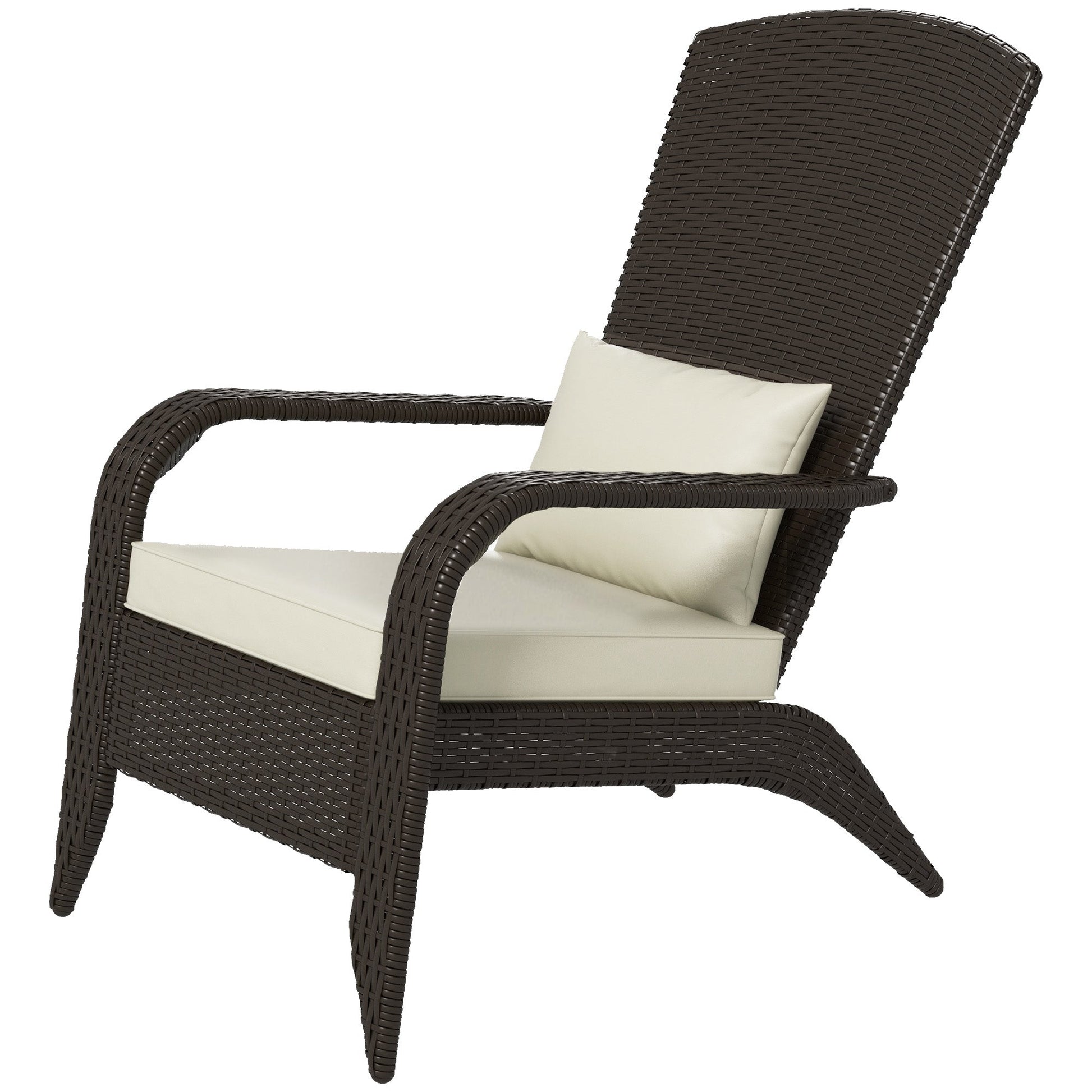Patio Wicker Adirondack Chair, PE Rattan Outdoor Muskoka Chair, Fire Pit Chair with Cushions for Patio, Garden, Backyard, Poolside, Balcony, Deck, Khaki