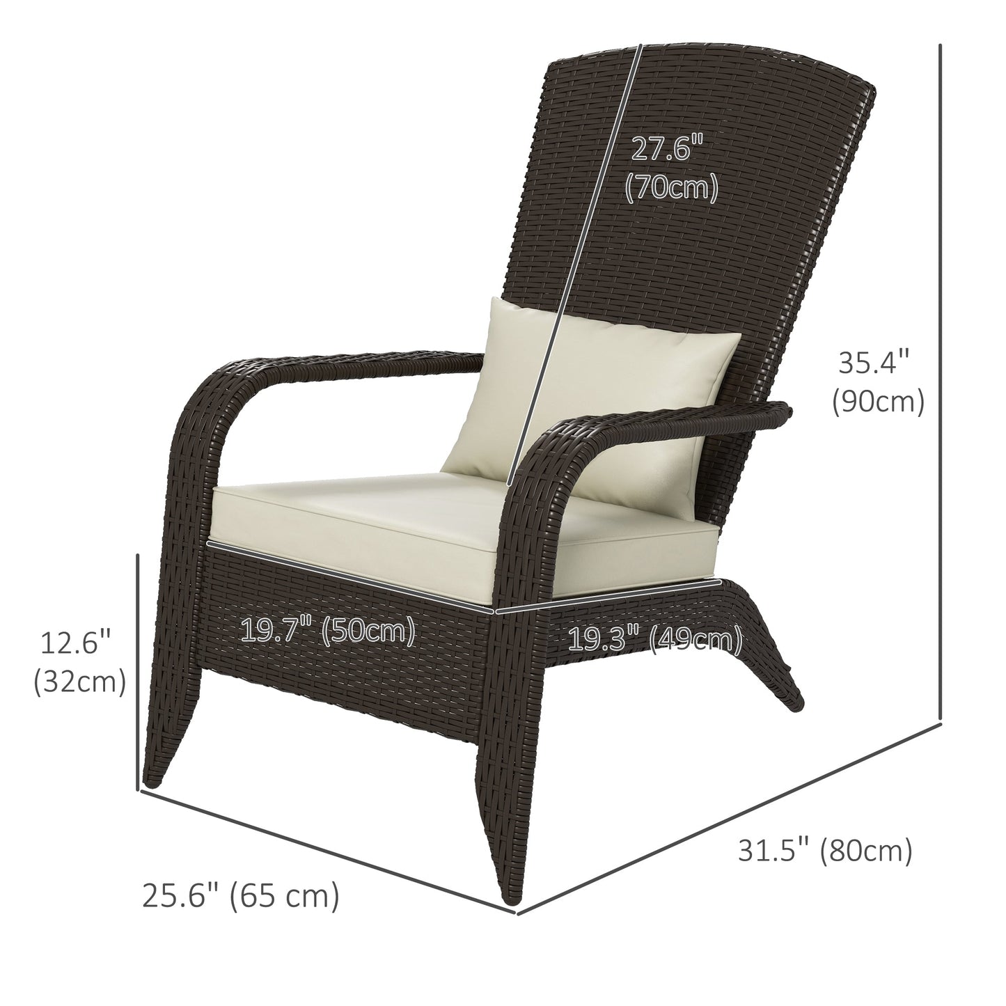 Patio Wicker Adirondack Chair, PE Rattan Outdoor Muskoka Chair, Fire Pit Chair with Cushions for Patio, Garden, Backyard, Poolside, Balcony, Deck, Khaki