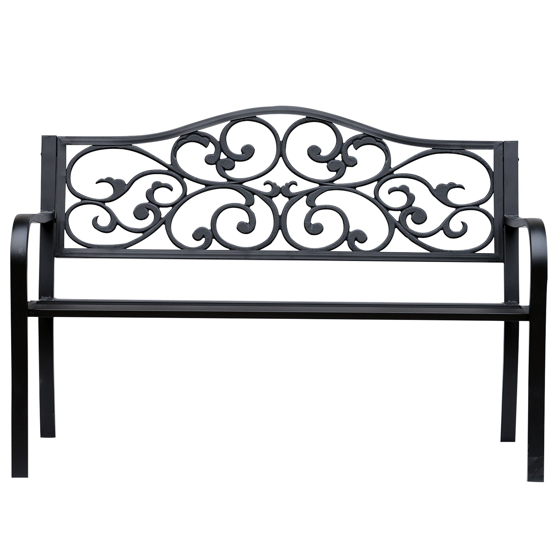 50" Garden Bench Outdoor Loveseat with Vintage Floral Pattern Cast Metal - Black