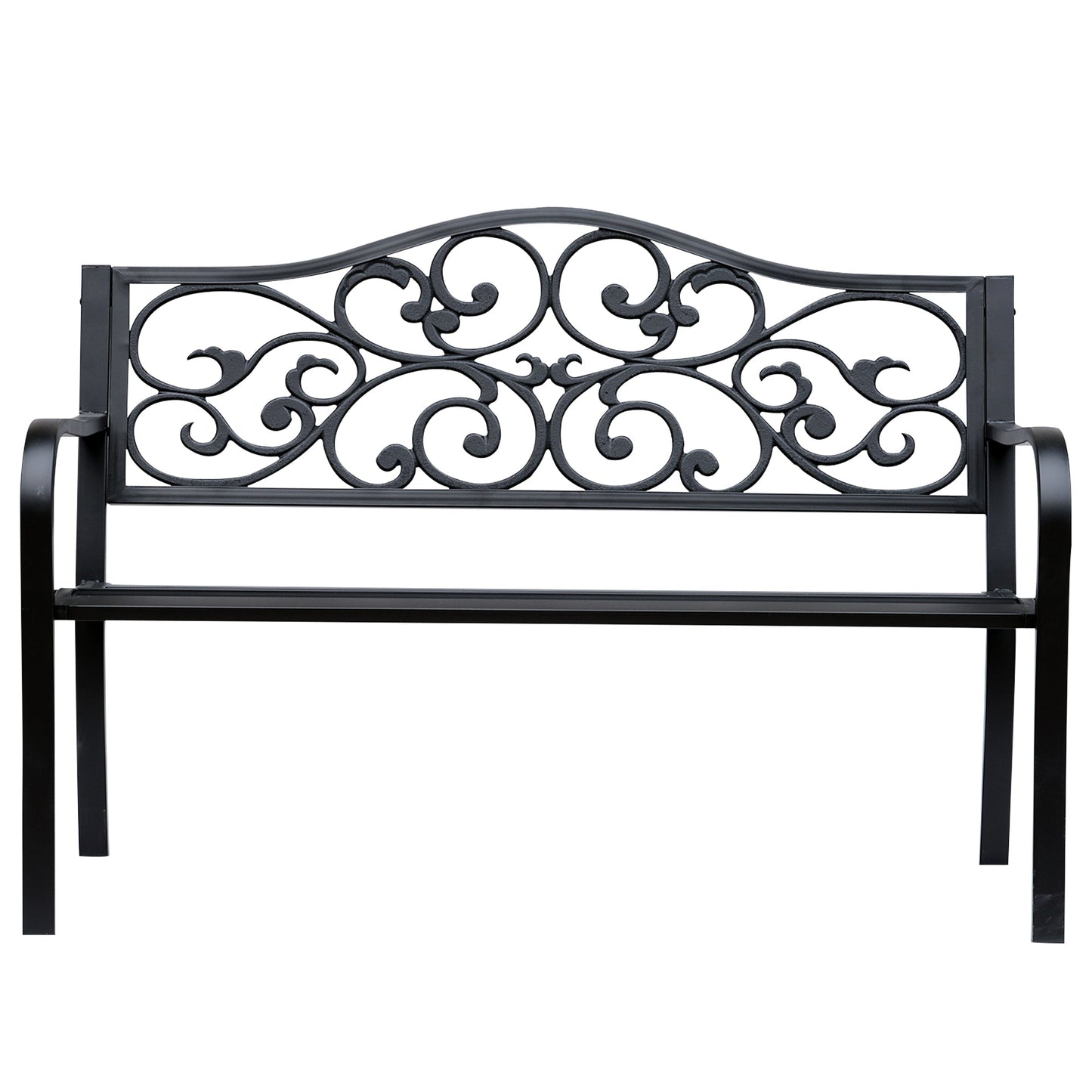 50" Garden Bench Outdoor Loveseat with Vintage Floral Pattern Cast Metal - Black