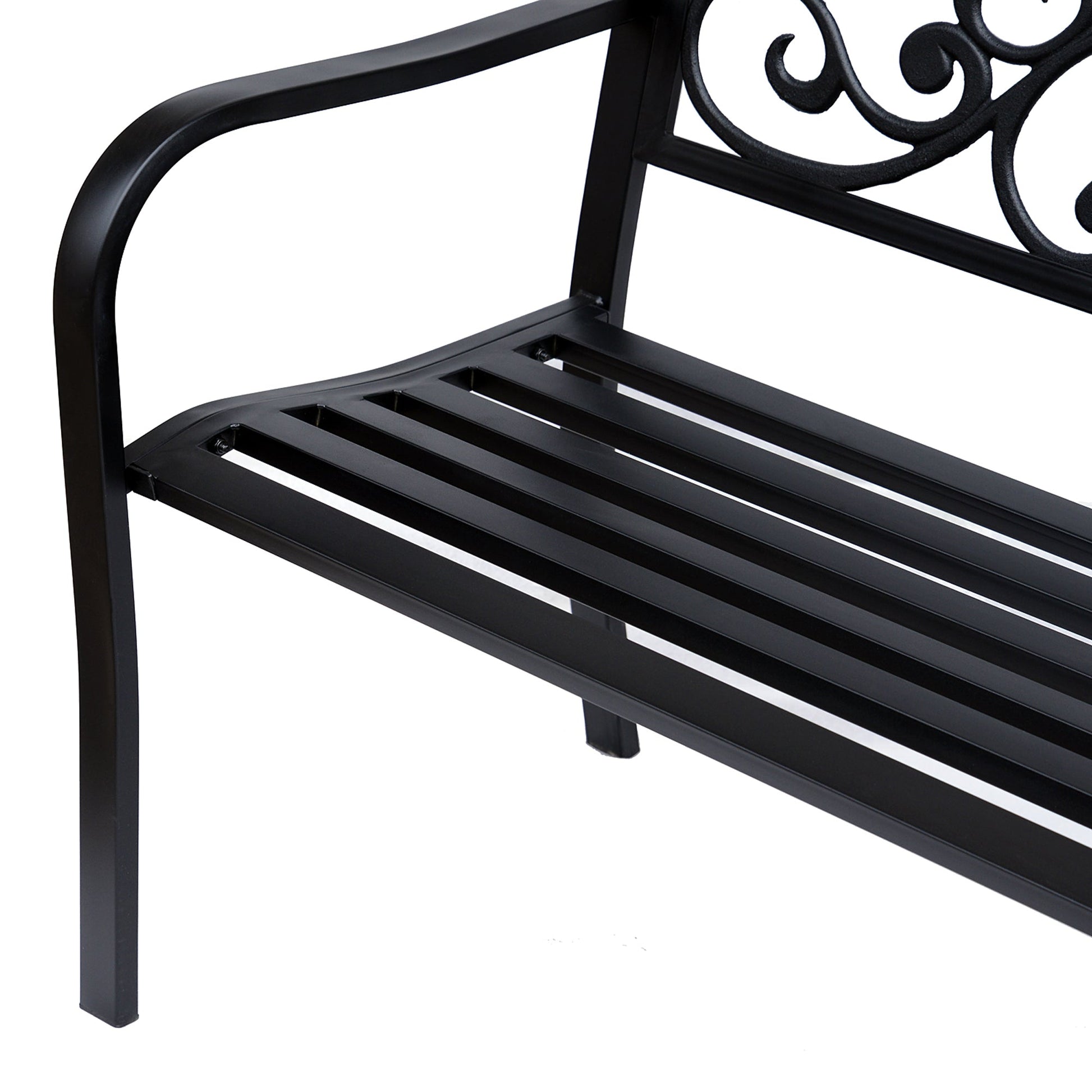 50" Garden Bench Outdoor Loveseat with Vintage Floral Pattern Cast Metal - Black