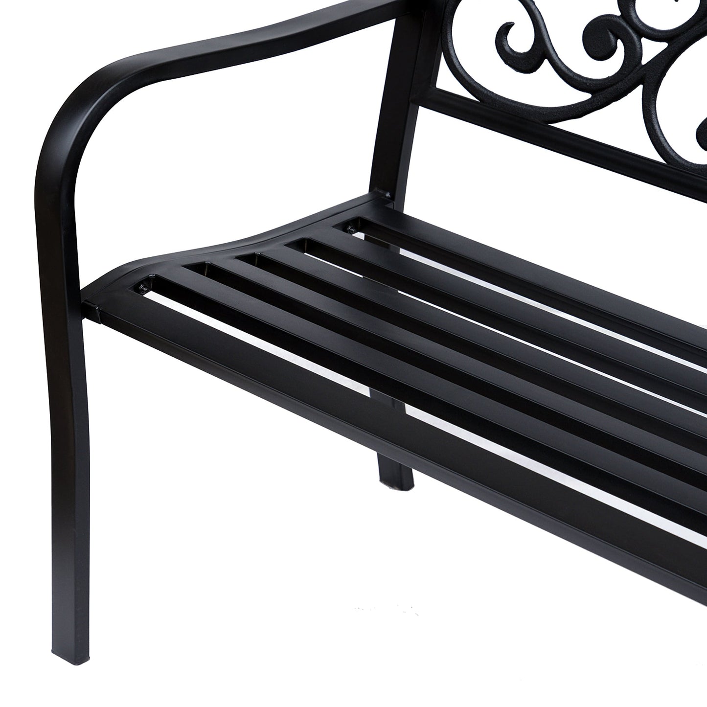 50" Garden Bench Outdoor Loveseat with Vintage Floral Pattern Cast Metal - Black