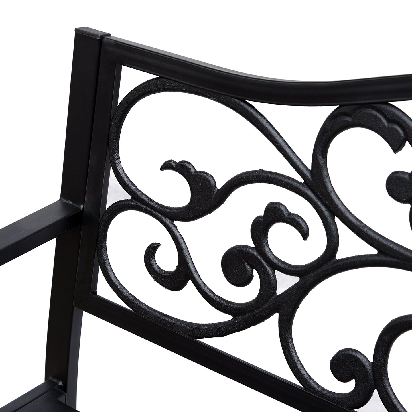 50" Garden Bench Outdoor Loveseat with Vintage Floral Pattern Cast Metal - Black