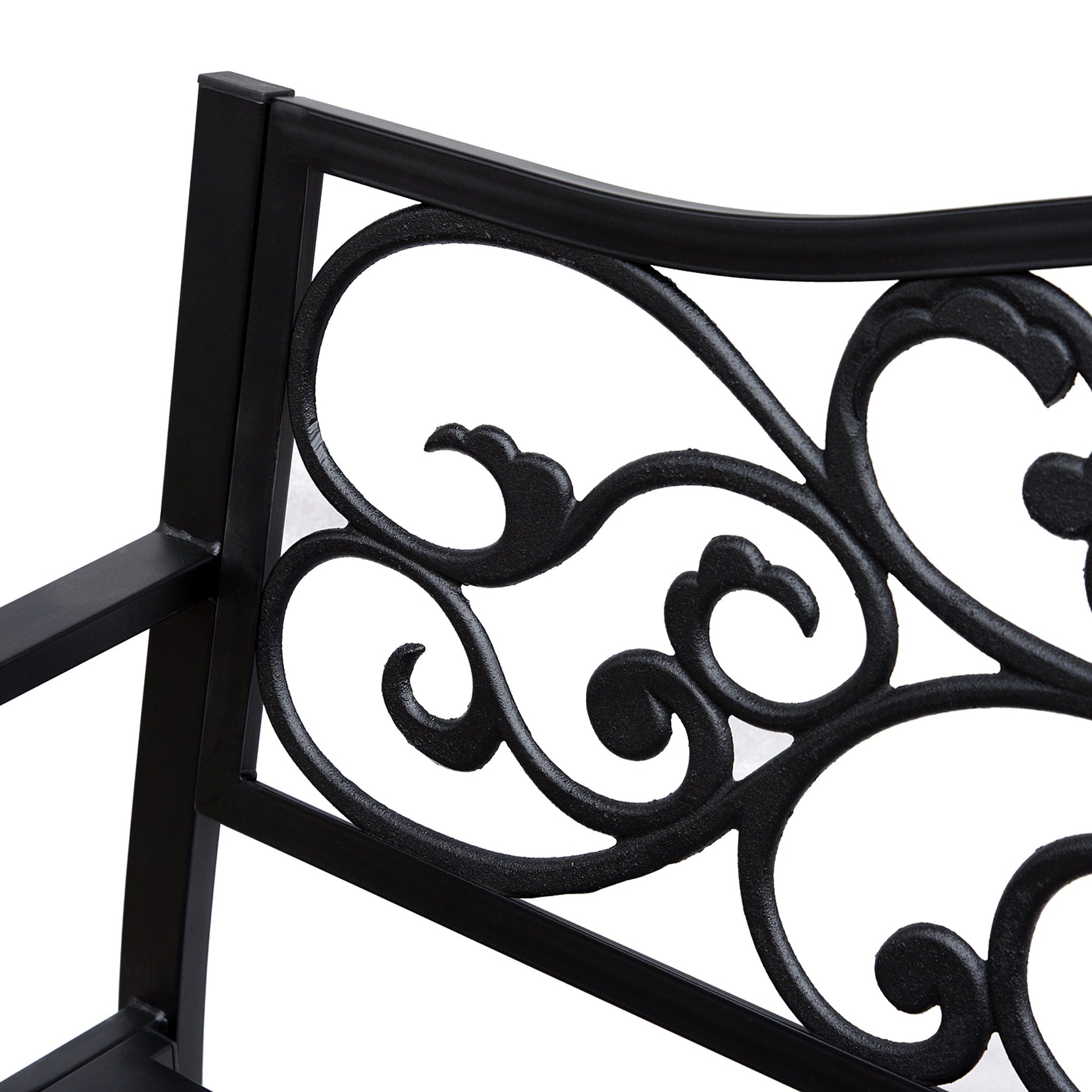 50" Garden Bench Outdoor Loveseat with Vintage Floral Pattern Cast Metal - Black