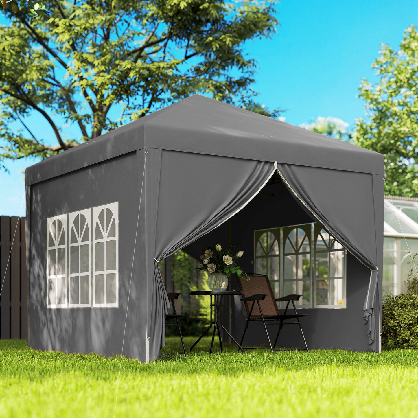 10'x10' Outdoor Pop Up Party Tent Gazebo Canopy with Carrying Bag (Grey)