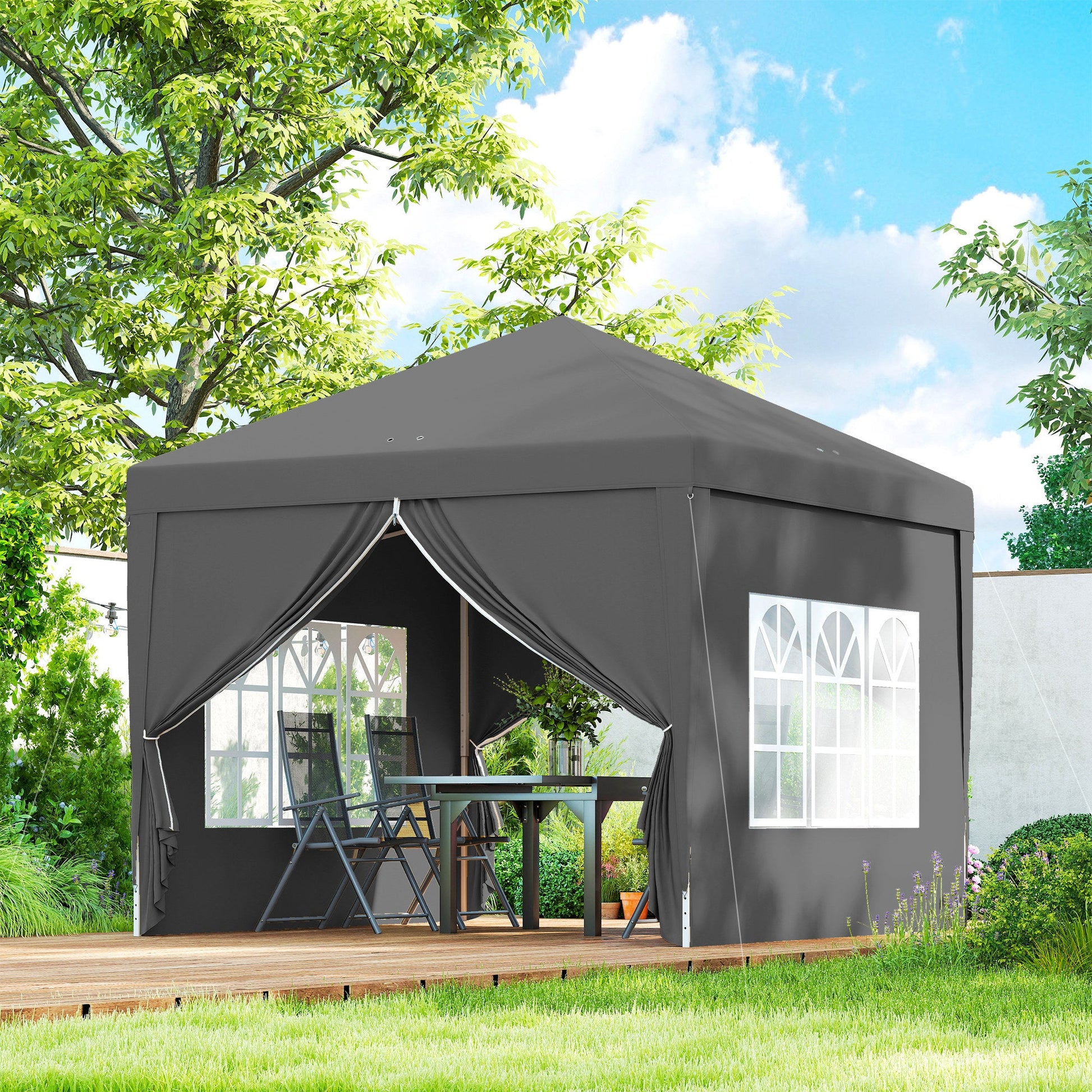 10'x10' Outdoor Pop Up Party Tent Gazebo Canopy with Carrying Bag (Grey)