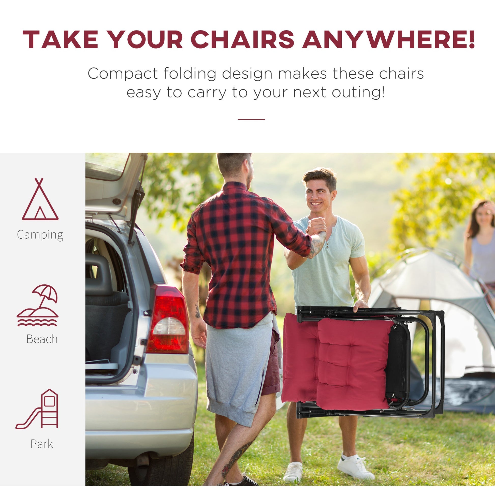 Reclining Zero Gravity Chair with Adjustable Backrest, Folding Garden Sun Lounger with Removable Cushion and Headrest, Set of 2, Wine Red