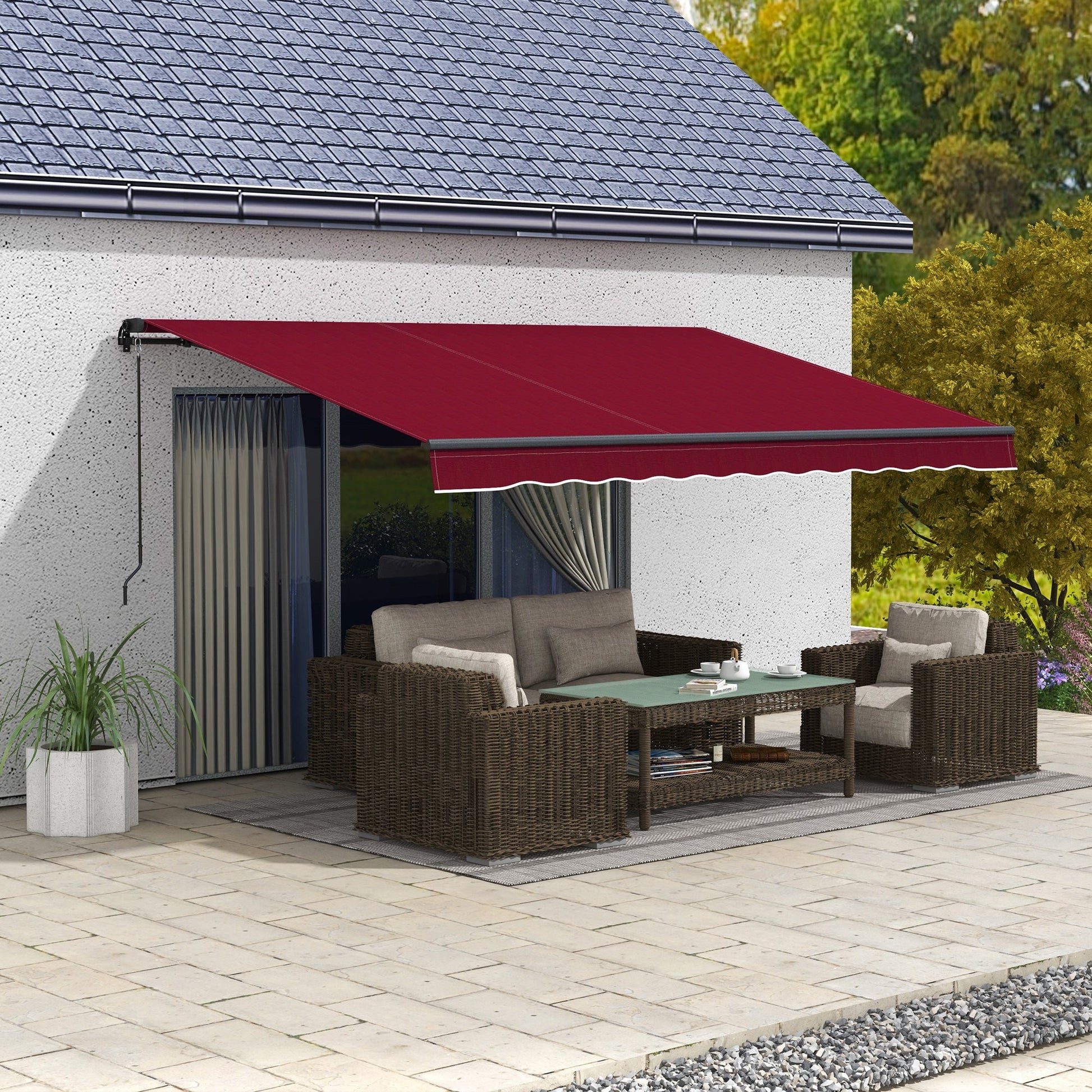  13' x 10' Retractable Awning, Patio Awning Sunshade Shelter with Manual Crank Handle, 280gsm UV Resistant Fabric and Aluminum Frame, for Balcony, Yard, Wine Red