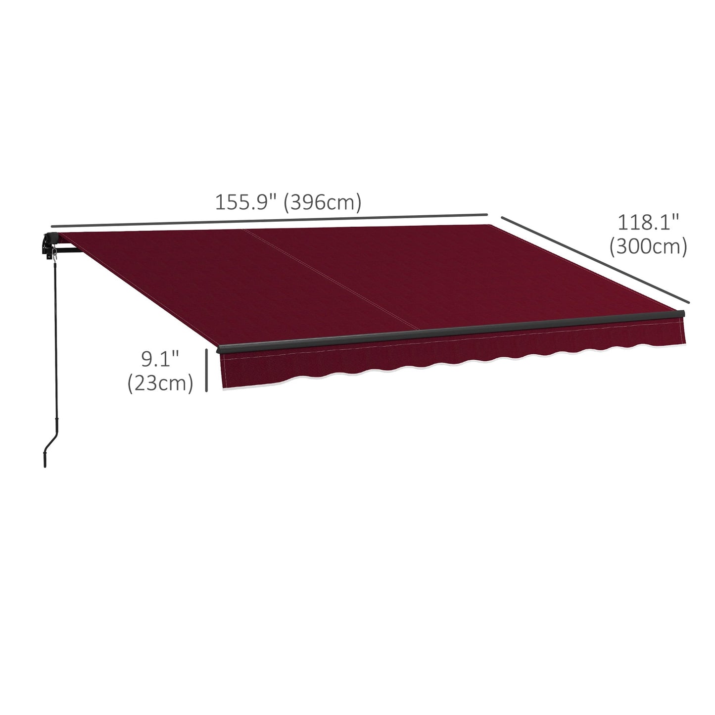  13' x 10' Retractable Awning, Patio Awning Sunshade Shelter with Manual Crank Handle, 280gsm UV Resistant Fabric and Aluminum Frame, for Balcony, Yard, Wine Red