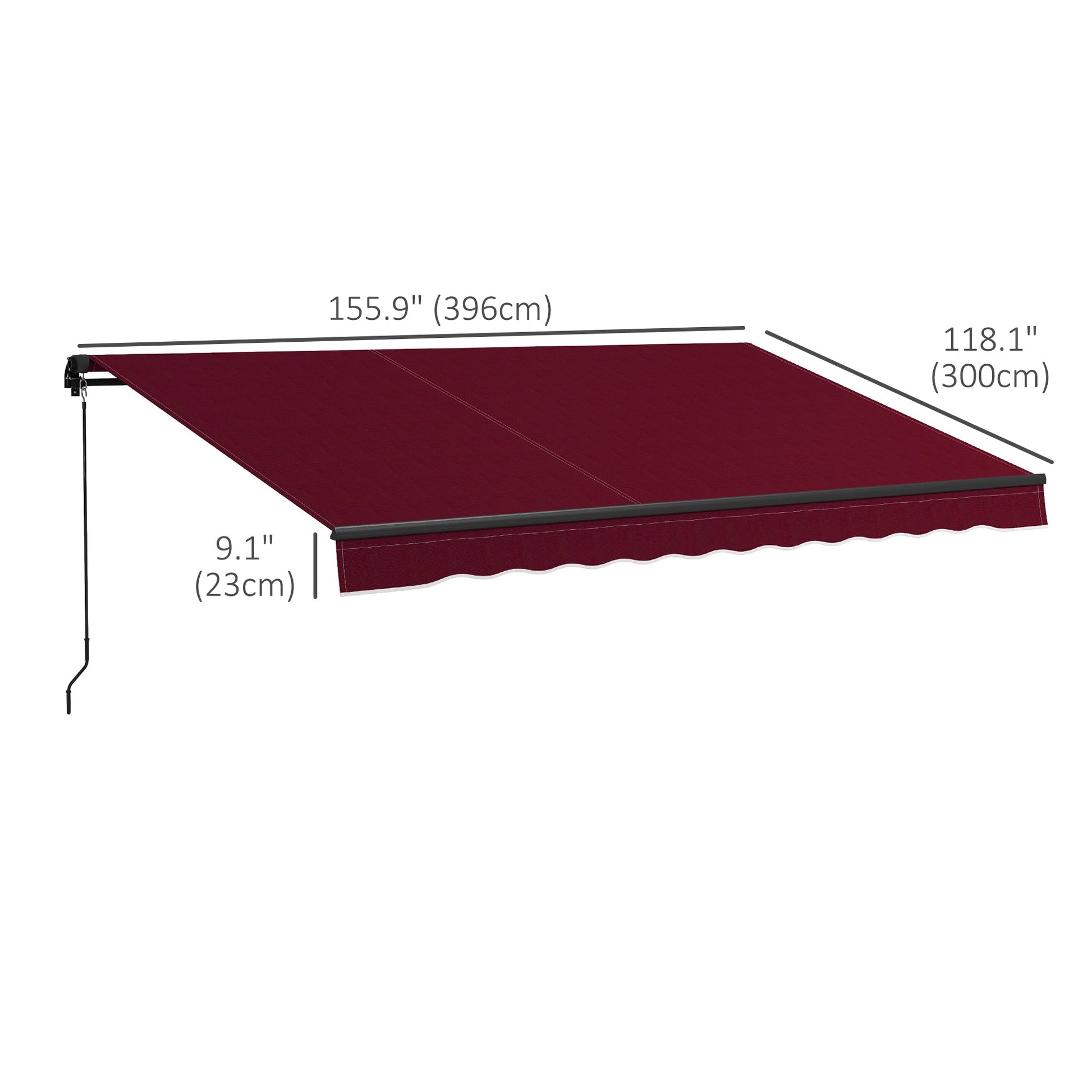  13' x 10' Retractable Awning, Patio Awning Sunshade Shelter with Manual Crank Handle, 280gsm UV Resistant Fabric and Aluminum Frame, for Balcony, Yard, Wine Red