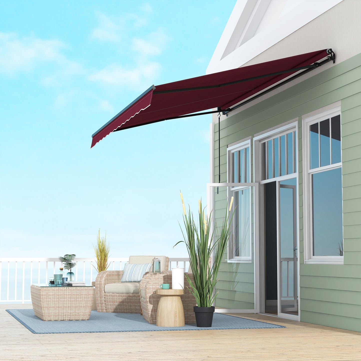  13' x 10' Retractable Awning, Patio Awning Sunshade Shelter with Manual Crank Handle, 280gsm UV Resistant Fabric and Aluminum Frame, for Balcony, Yard, Wine Red