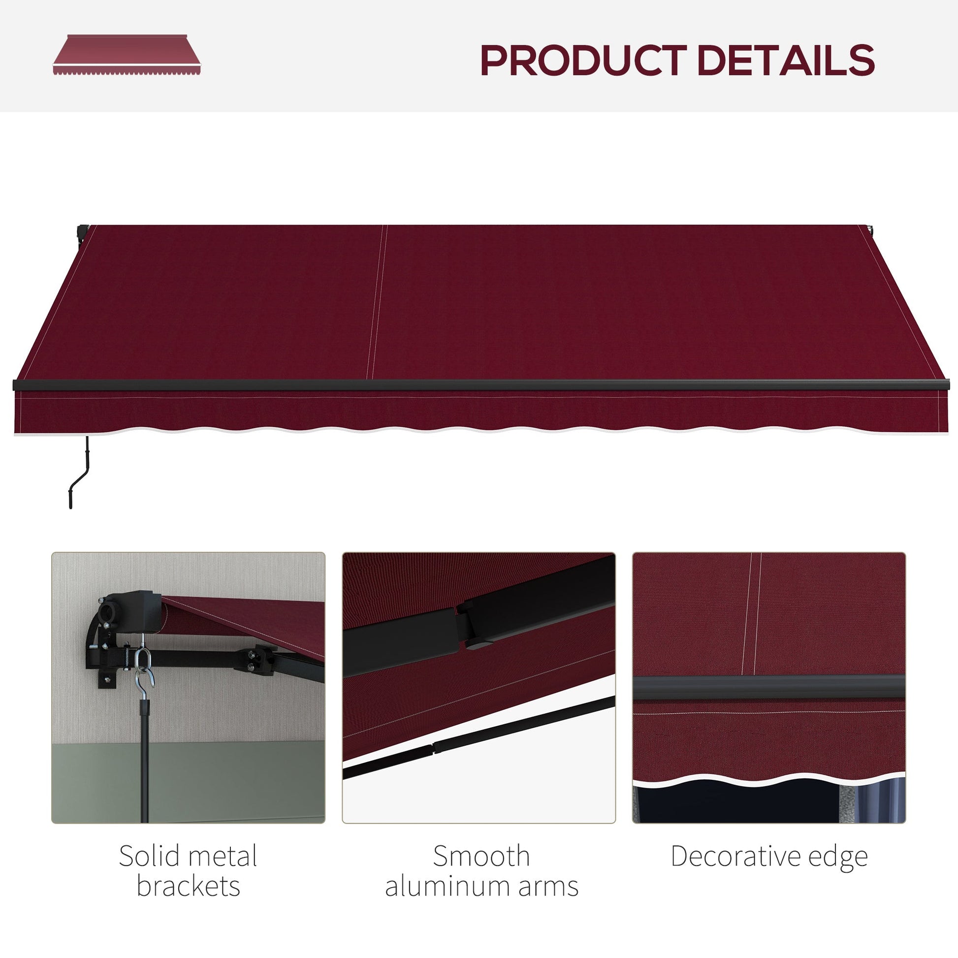  13' x 10' Retractable Awning, Patio Awning Sunshade Shelter with Manual Crank Handle, 280gsm UV Resistant Fabric and Aluminum Frame, for Balcony, Yard, Wine Red