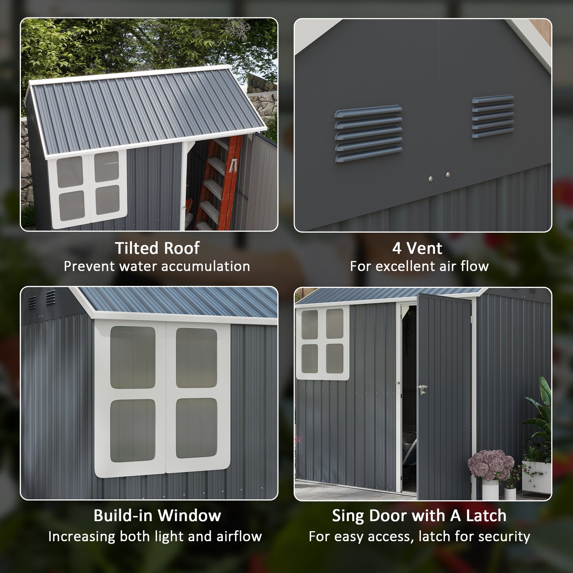 7' x 5.5' Outdoor Storage Shed, Metal Garden Shed Storage House with Window, Lockable Door, Vents, for Backyard, Patio, Lawn, Dark Grey