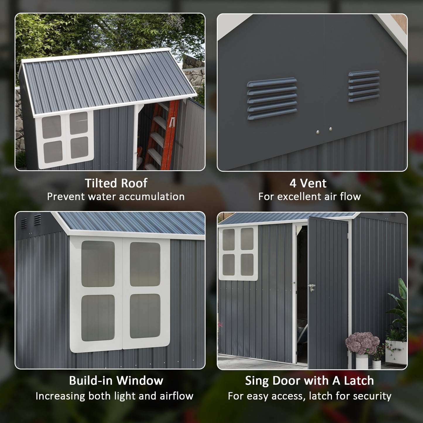 7' x 5.5' Outdoor Storage Shed, Metal Garden Shed Storage House with Window, Lockable Door, Vents, for Backyard, Patio, Lawn, Dark Grey