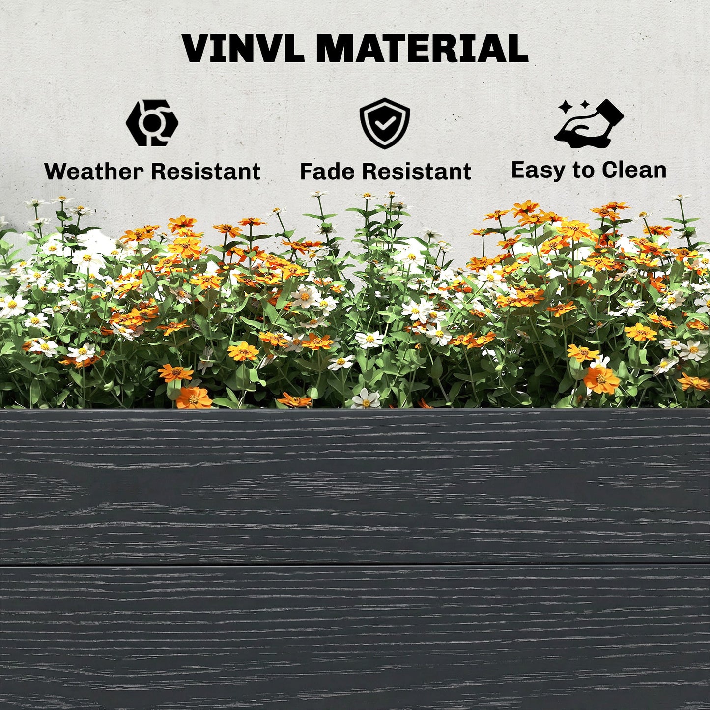 Vinyl Raised Garden Bed Kit, 6.5 x 2 x 1ft Elevated Garden Box with Divider, Open Bottom, Screwless Outdoor Planter Box for Flowers Herbs, DIY Assembly, Grey Wood Effect