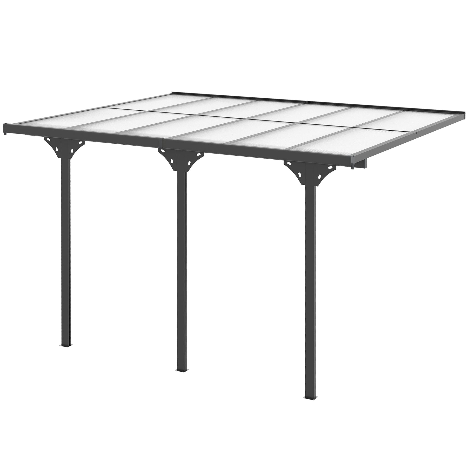 10' x 12' Outdoor Lean to Hardtop Pergola with Polycarbonate Roof, Wall Mounted Gazebo with Adjustable Height, Aluminum Frame, and UV Protection, Grey