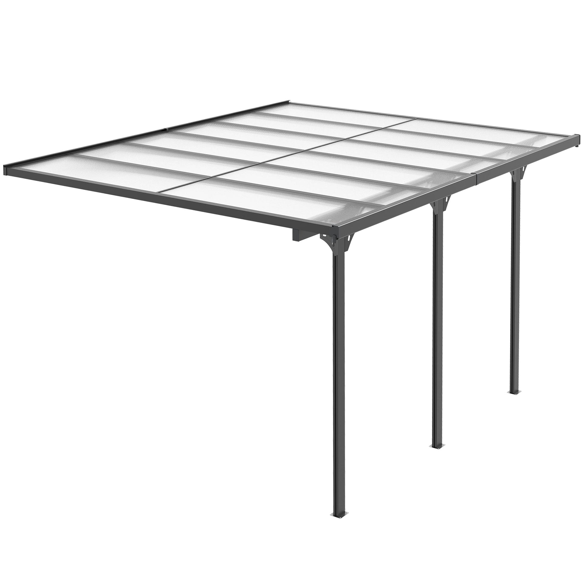 10' x 12' Outdoor Lean to Hardtop Pergola with Polycarbonate Roof, Wall Mounted Gazebo with Adjustable Height, Aluminum Frame, and UV Protection, Grey