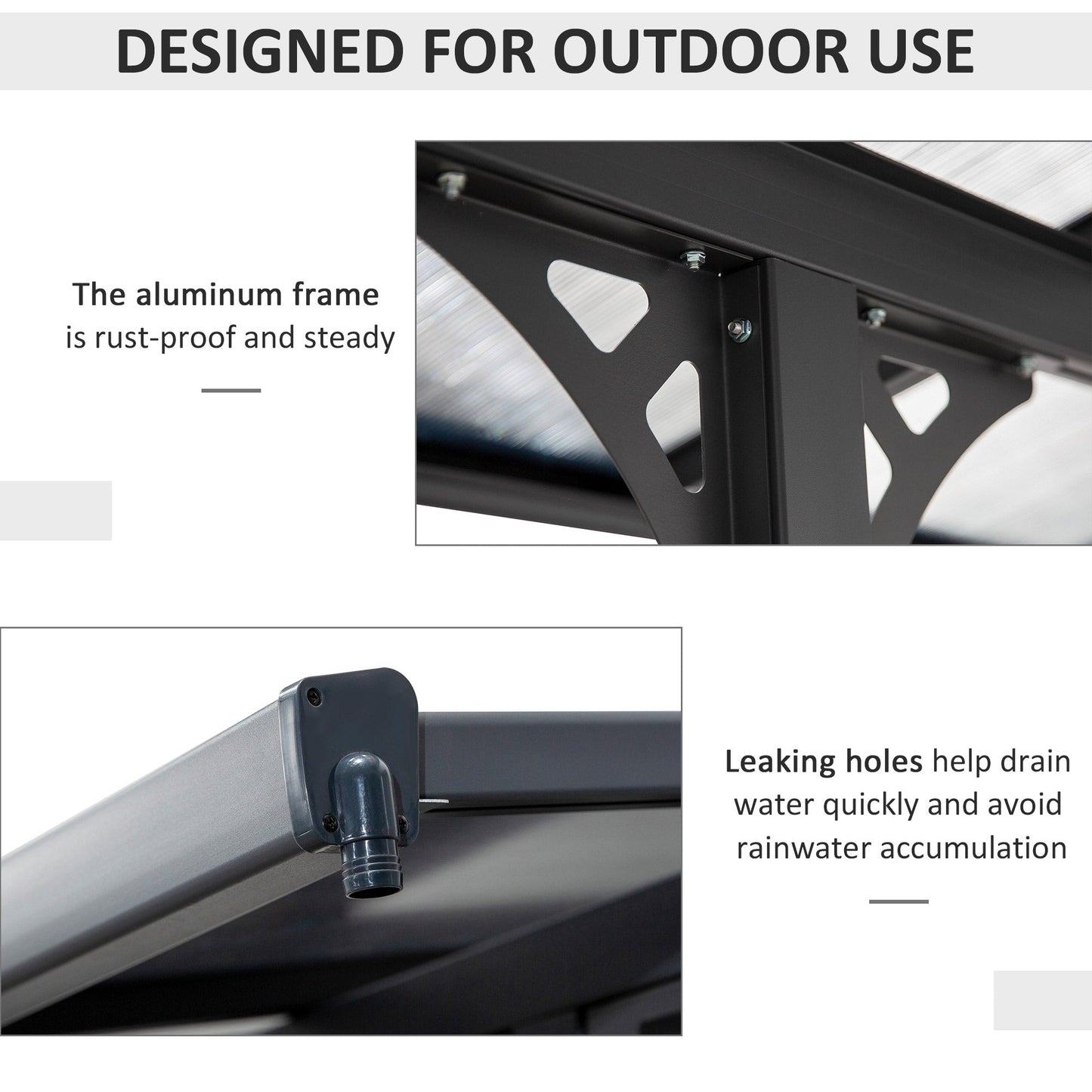 10' x 12' Outdoor Lean to Hardtop Pergola with Polycarbonate Roof, Wall Mounted Gazebo with Adjustable Height, Aluminum Frame, and UV Protection, Grey