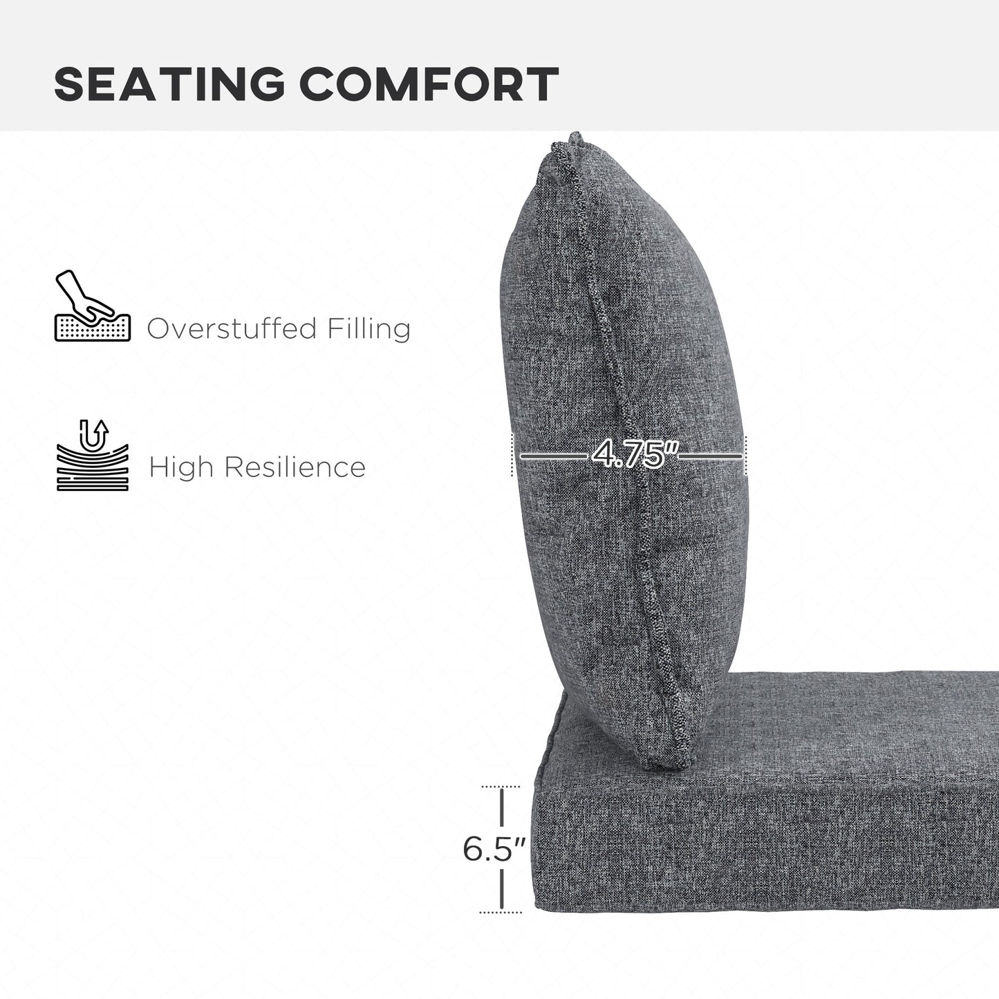 4-Piece Patio Chair Cushions Pillows with Backrest, Seat Replacement Patio Cushions Set for Indoor Outdoor Garden Furniture, Grey