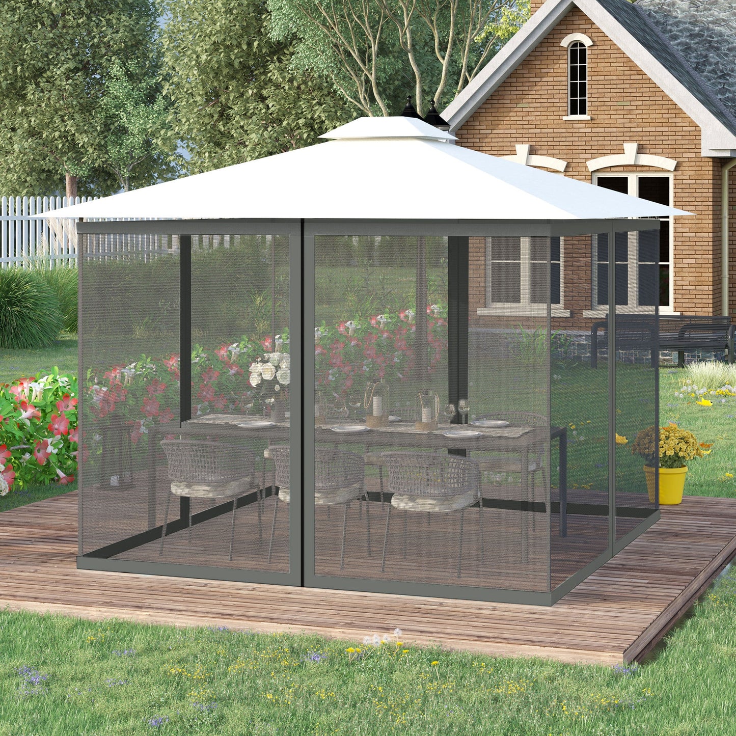 Replacement Mosquito Netting for Gazebo 10' x 13' Black Screen Walls for Canopy with Zippers for Parties and Outdoor Activities, Dark Grey