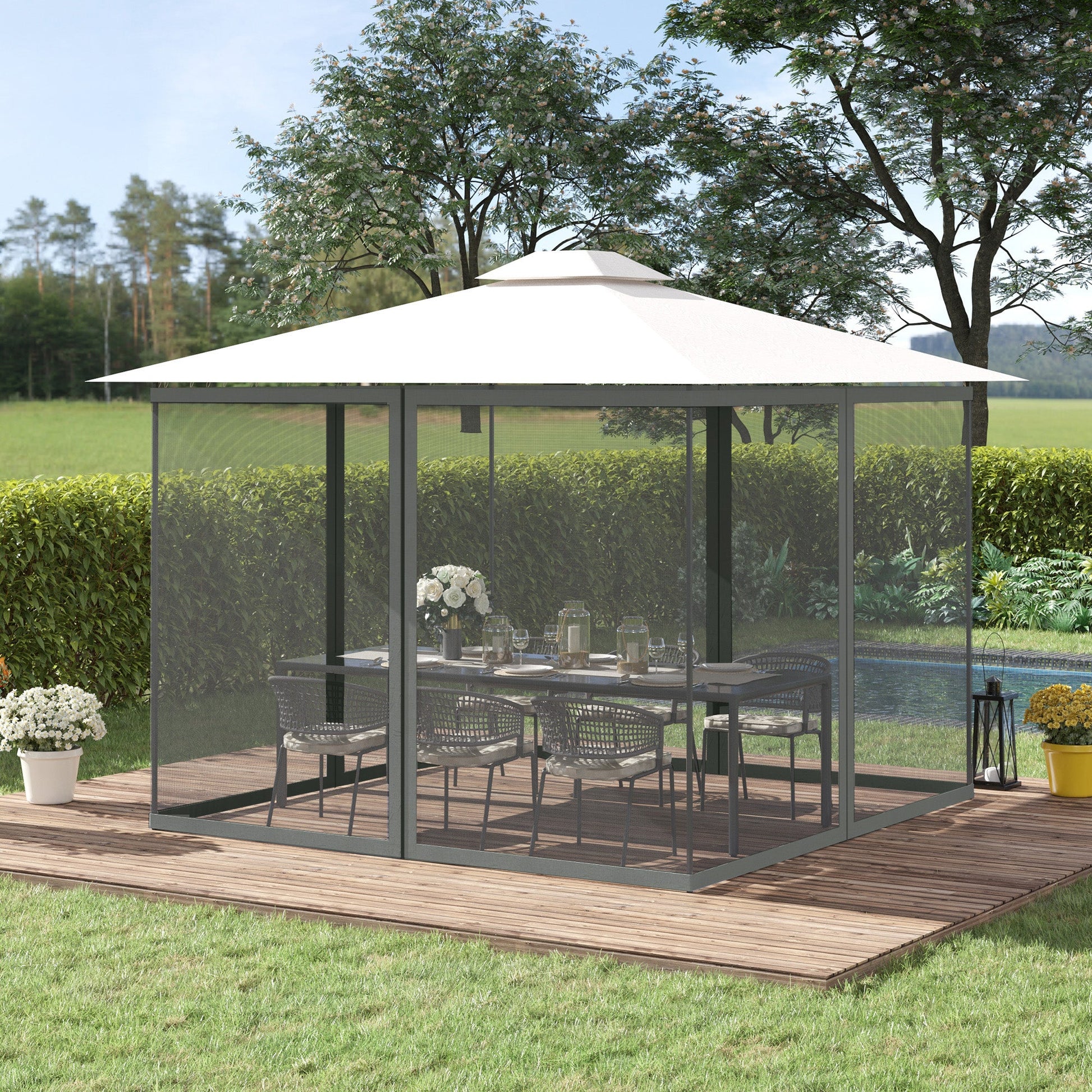 Replacement Mosquito Netting for Gazebo 10' x 13' Black Screen Walls for Canopy with Zippers for Parties and Outdoor Activities, Dark Grey
