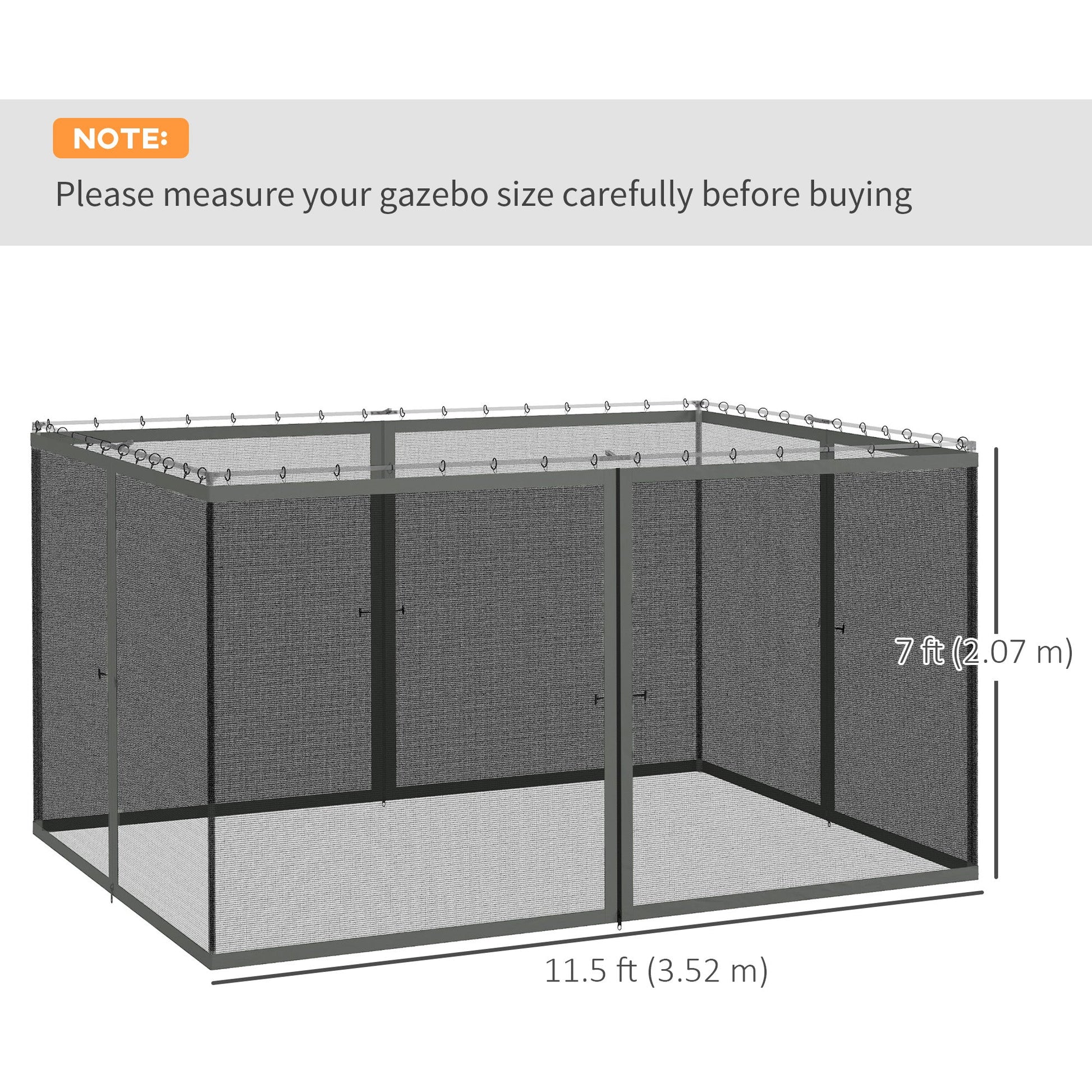 Replacement Mosquito Netting for Gazebo 10' x 13' Black Screen Walls for Canopy with Zippers for Parties and Outdoor Activities, Dark Grey