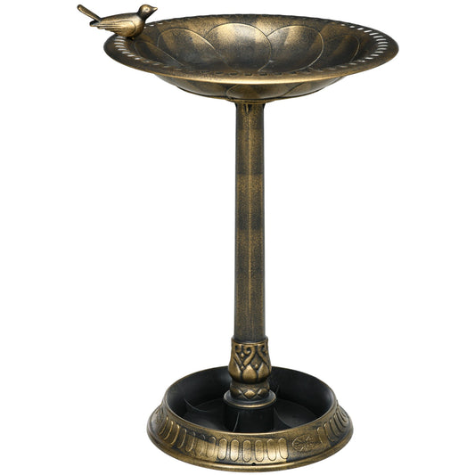 28" Tall Antique Bird Bath for Outdoors, Vintage Style Birdbath with Bird Decoration and Flower Planter Base, Planter Decoration Yard Statue, Bronze