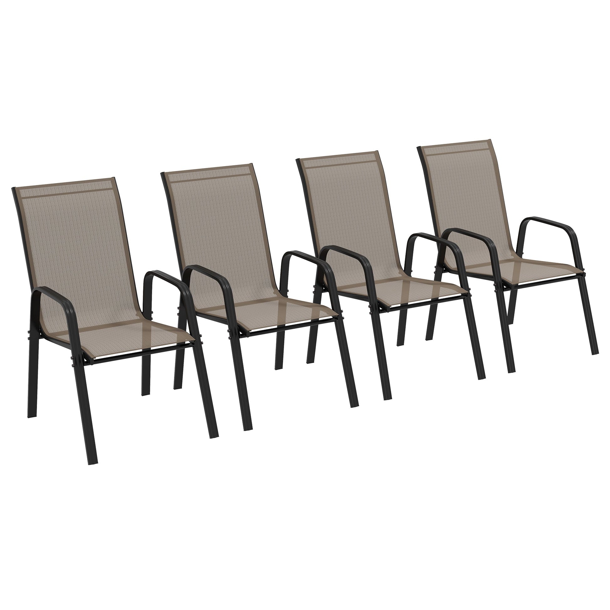 Set of 4 Outdoor Dining Chairs, Heavy Duty Stackable Patio Dining Set with Mesh Seat and Armrests for Balcony Garden, Grey