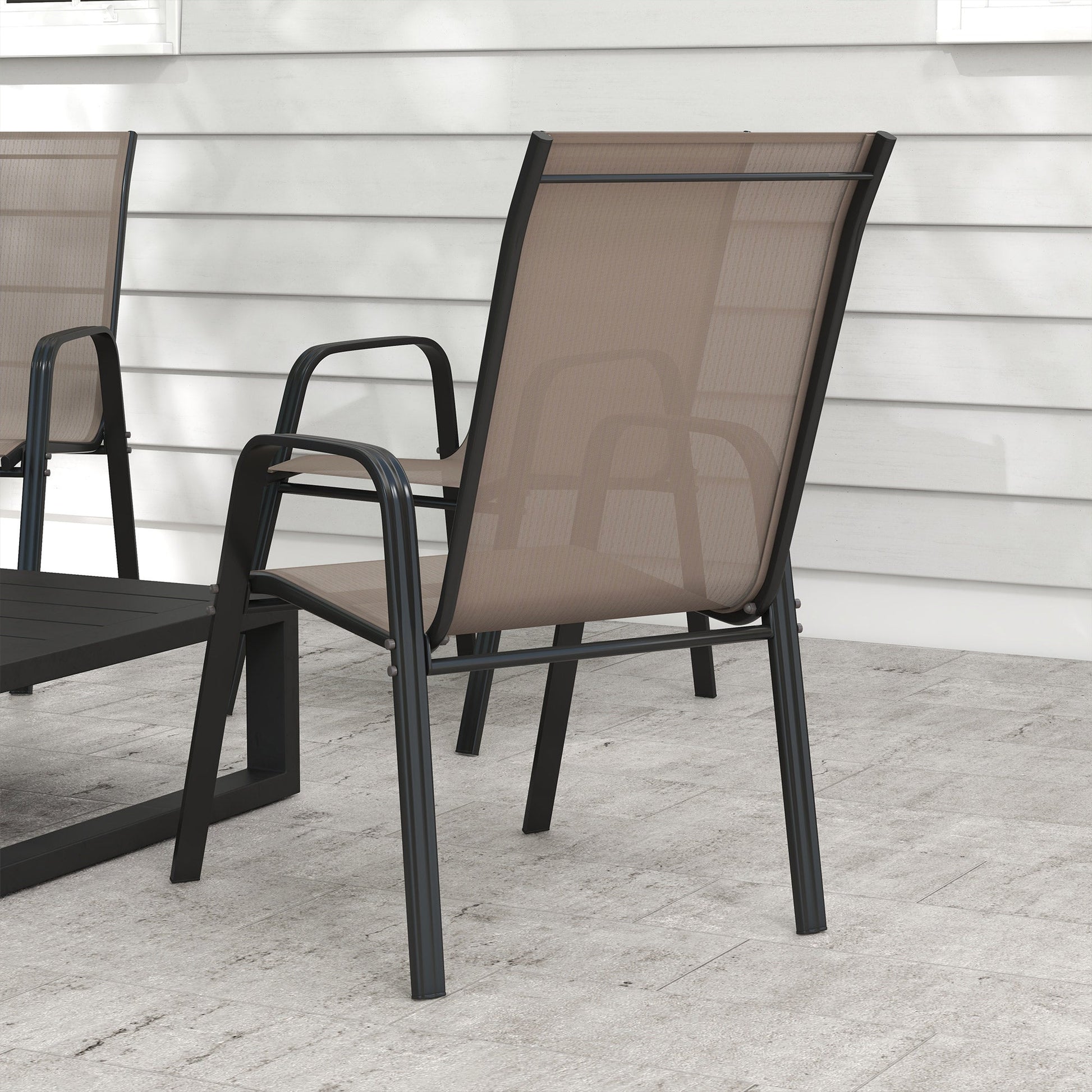 Set of 4 Outdoor Dining Chairs, Heavy Duty Stackable Patio Dining Set with Mesh Seat and Armrests for Balcony Garden, Grey