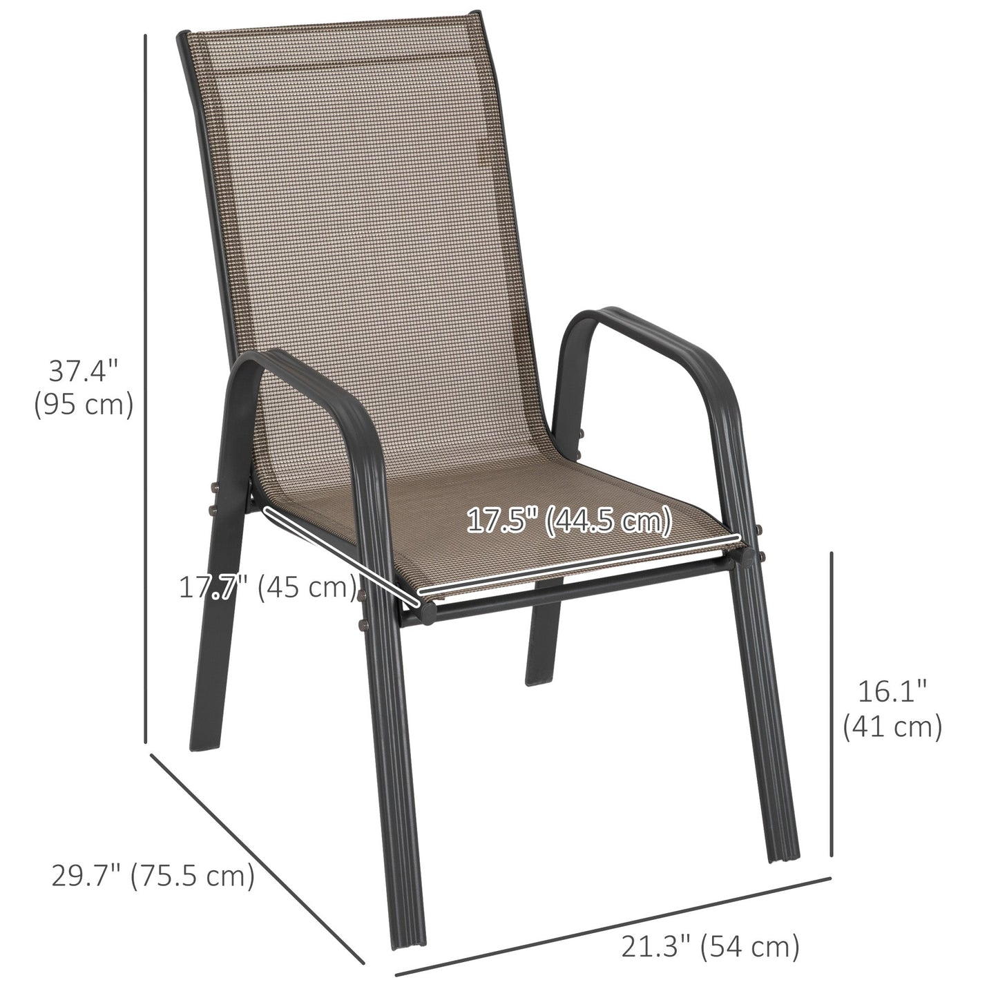 Set of 4 Outdoor Dining Chairs, Heavy Duty Stackable Patio Dining Set with Mesh Seat and Armrests for Balcony Garden, Grey