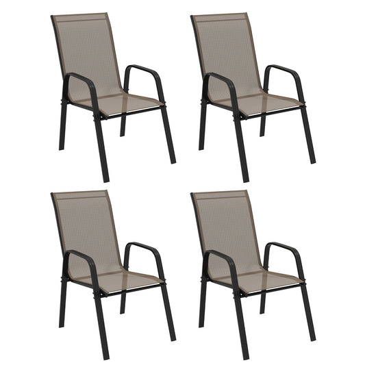 Set of 4 Outdoor Dining Chairs, Heavy Duty Stackable Patio Dining Set with Mesh Seat and Armrests for Balcony Garden, Grey