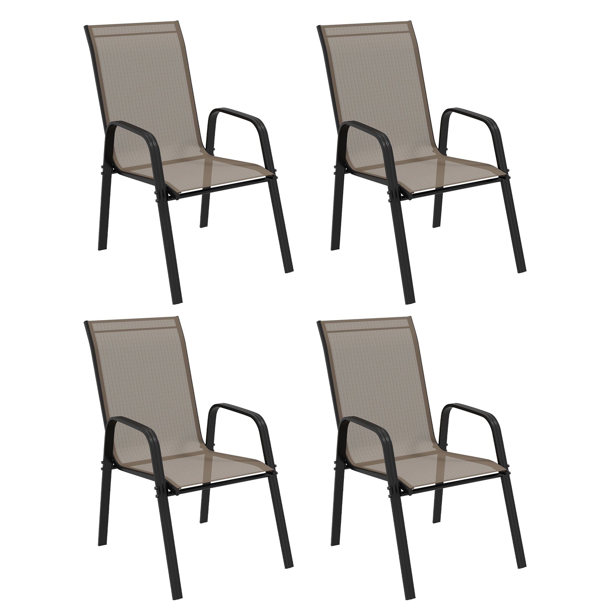 Set of 4 Outdoor Dining Chairs, Heavy Duty Stackable Patio Dining Set with Mesh Seat and Armrests for Balcony Garden, Grey