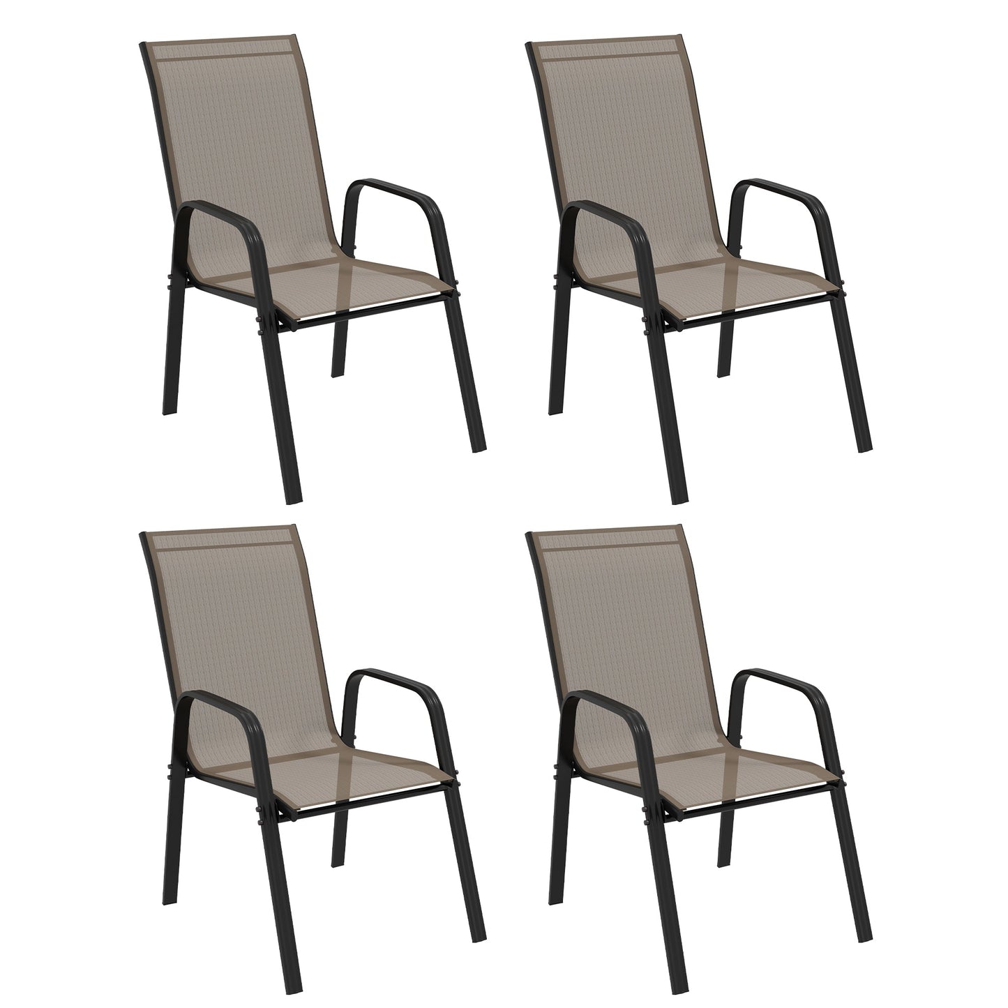 Set of 4 Outdoor Dining Chairs, Heavy Duty Stackable Patio Dining Set with Mesh Seat and Armrests for Balcony Garden, Grey